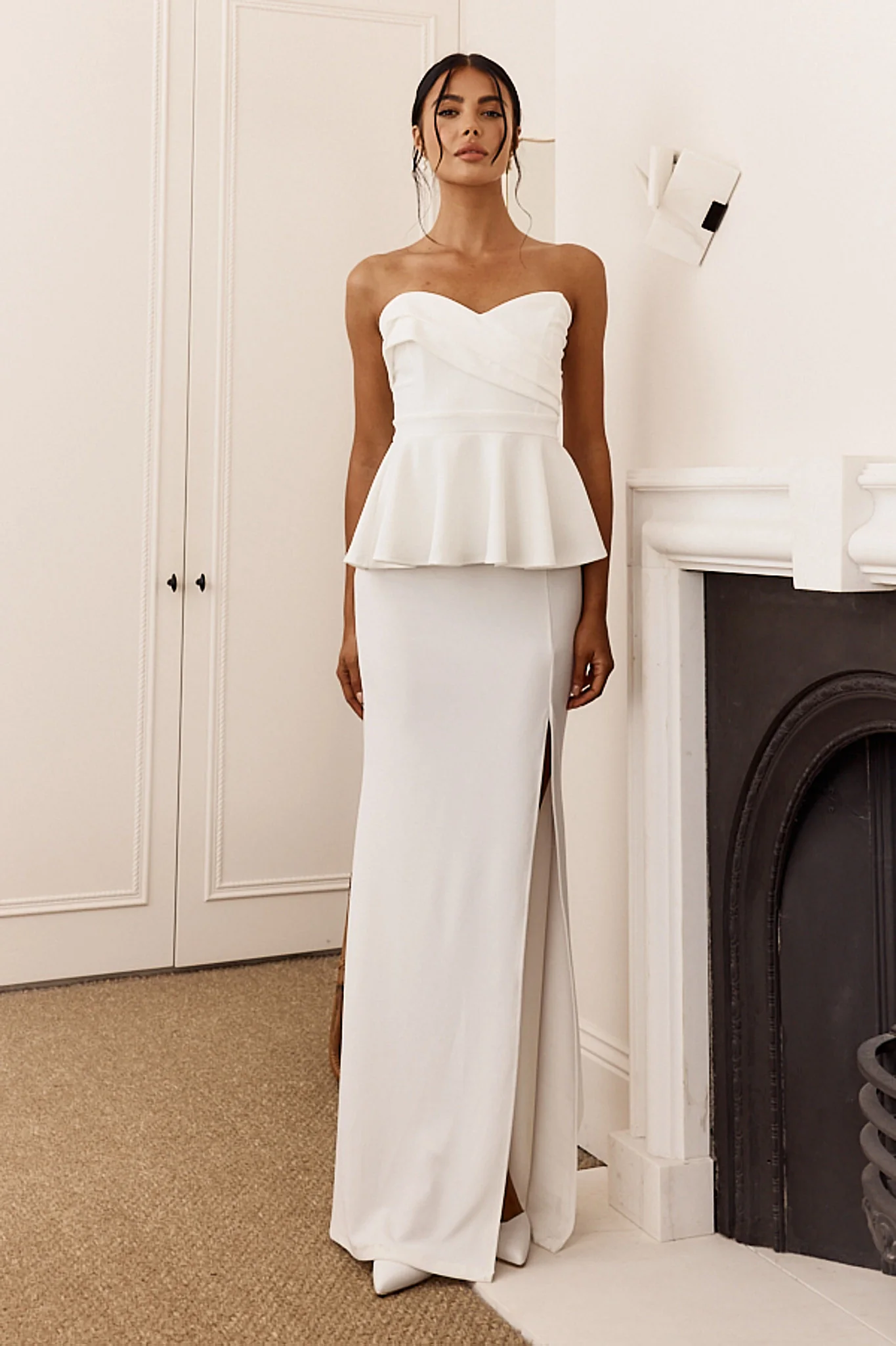 Evergrace Strapless Peplum Maxi Dress Ivory - Image 3