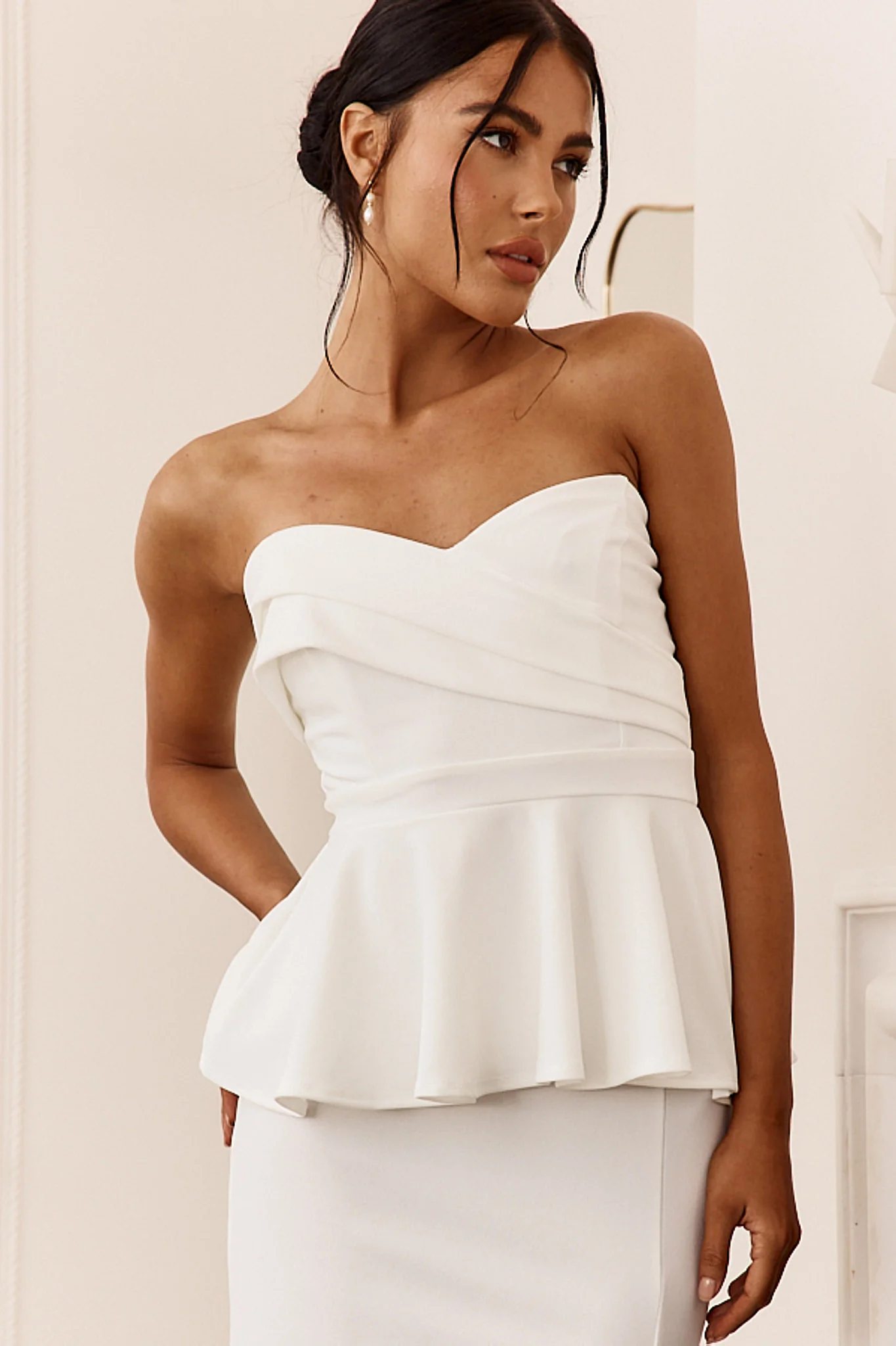 Evergrace Strapless Peplum Maxi Dress Ivory - Image 4