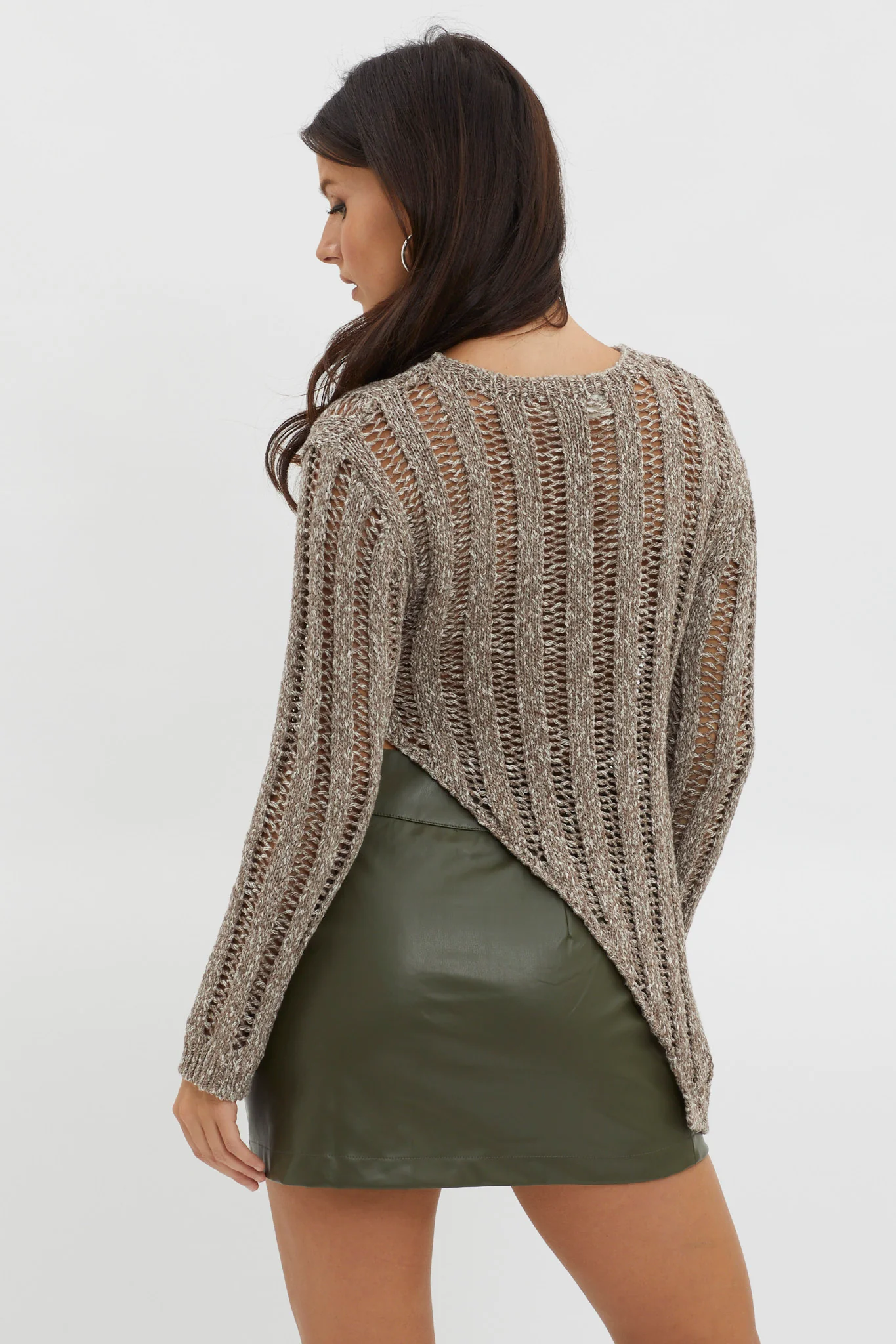 Evergreen Asymmetrical Hem Ribbed Knit Top Khaki - Image 2