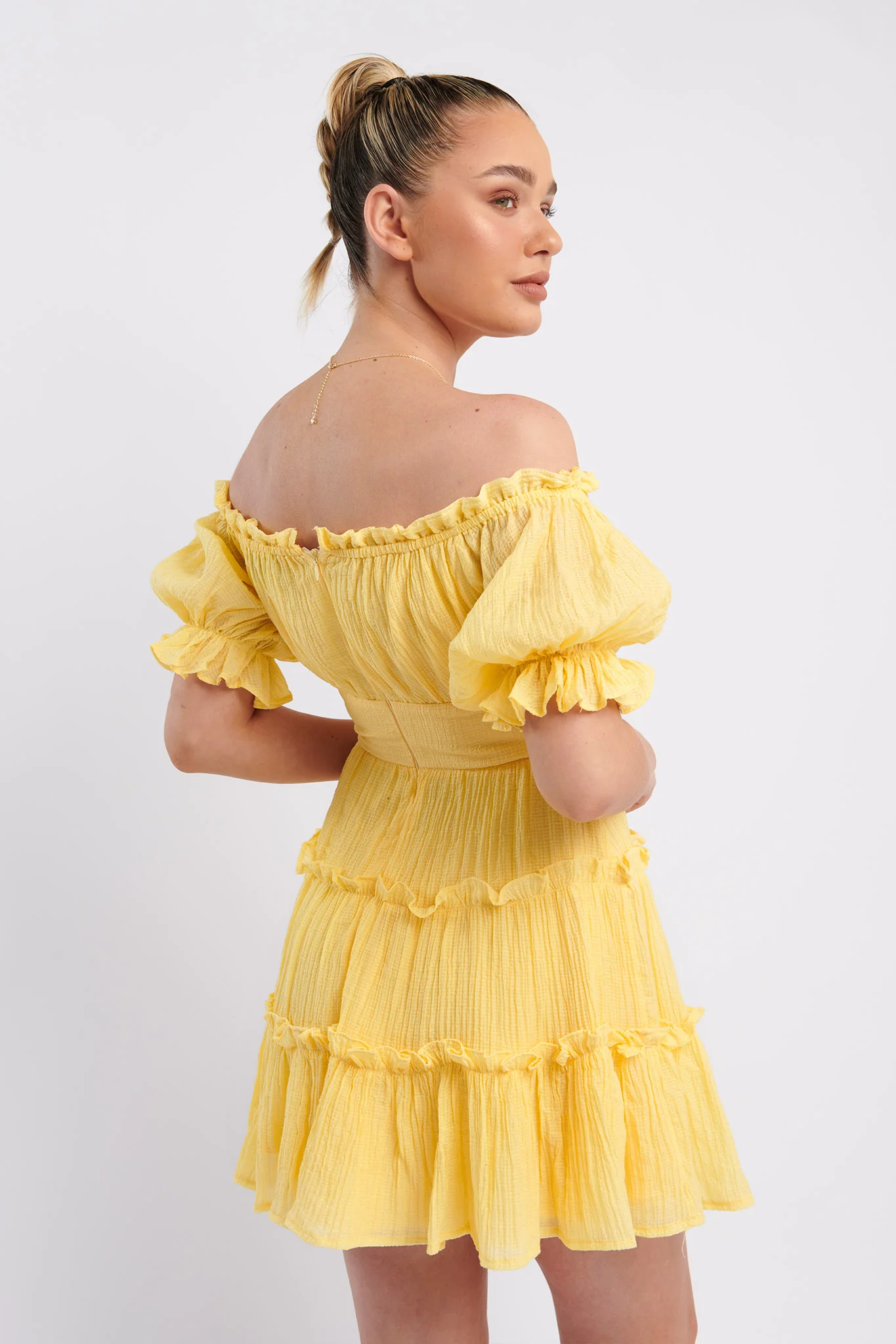 Everley Puff Sleeve Mini Dress Lemon - Image 2