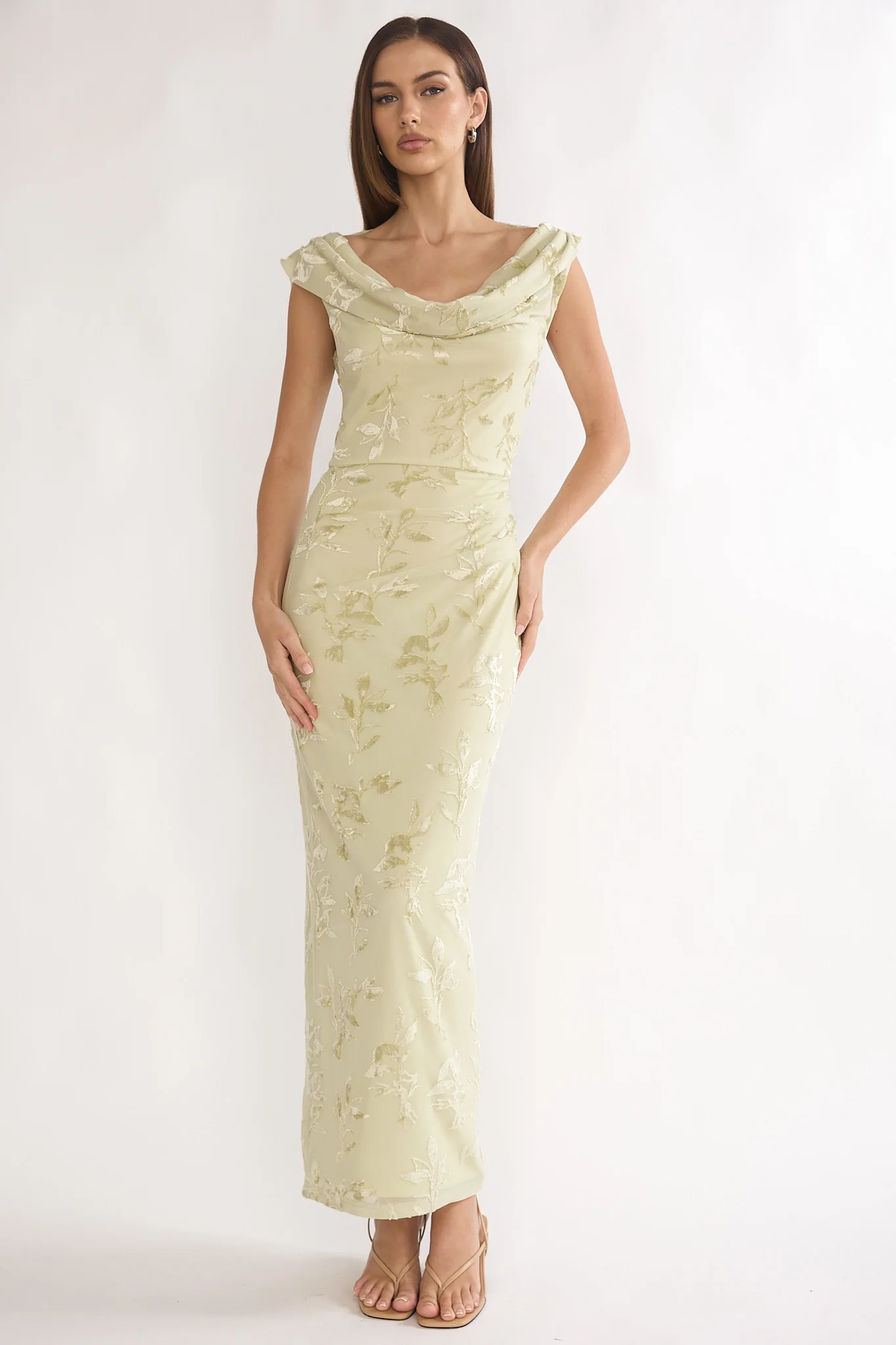 Evermore Cowl Neck Maxi Dress Floral Sage - Image 5