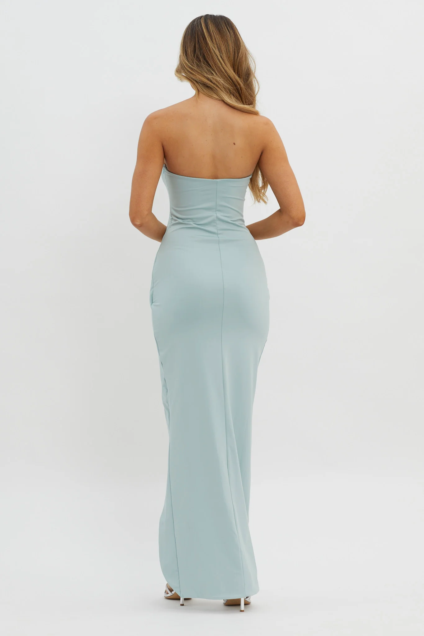 Evette Strapless Split Maxi Dress Sage - Image 2