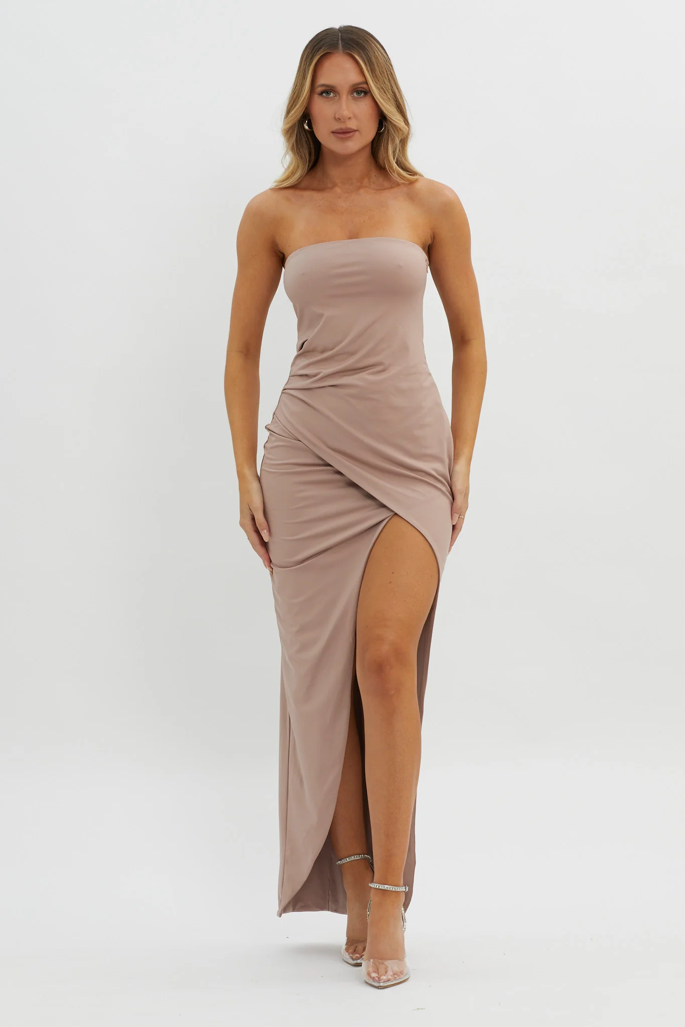Evette Strapless Split Maxi Dress Tawny - Image 4