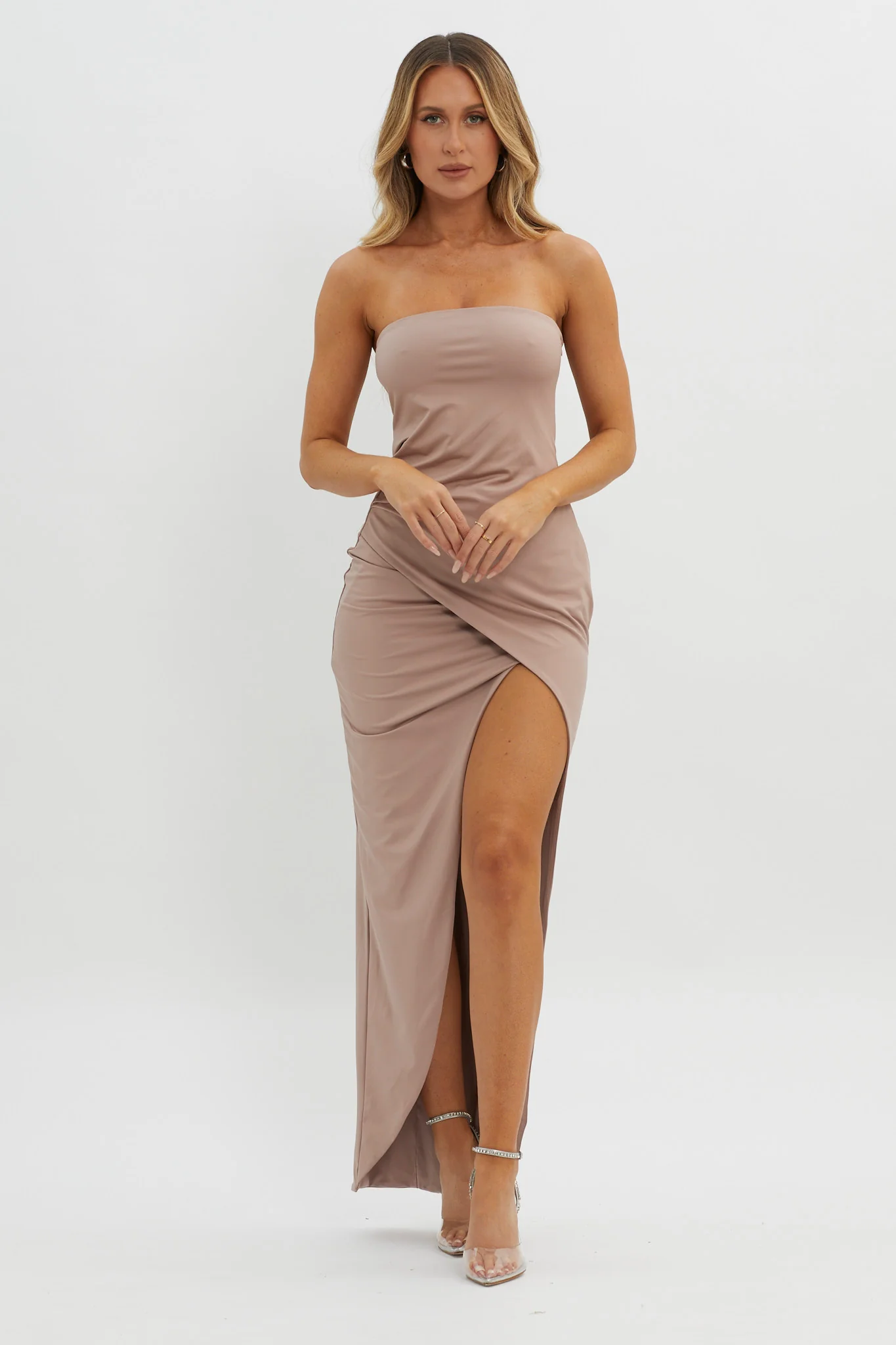 Evette Strapless Split Maxi Dress Tawny - Image 5