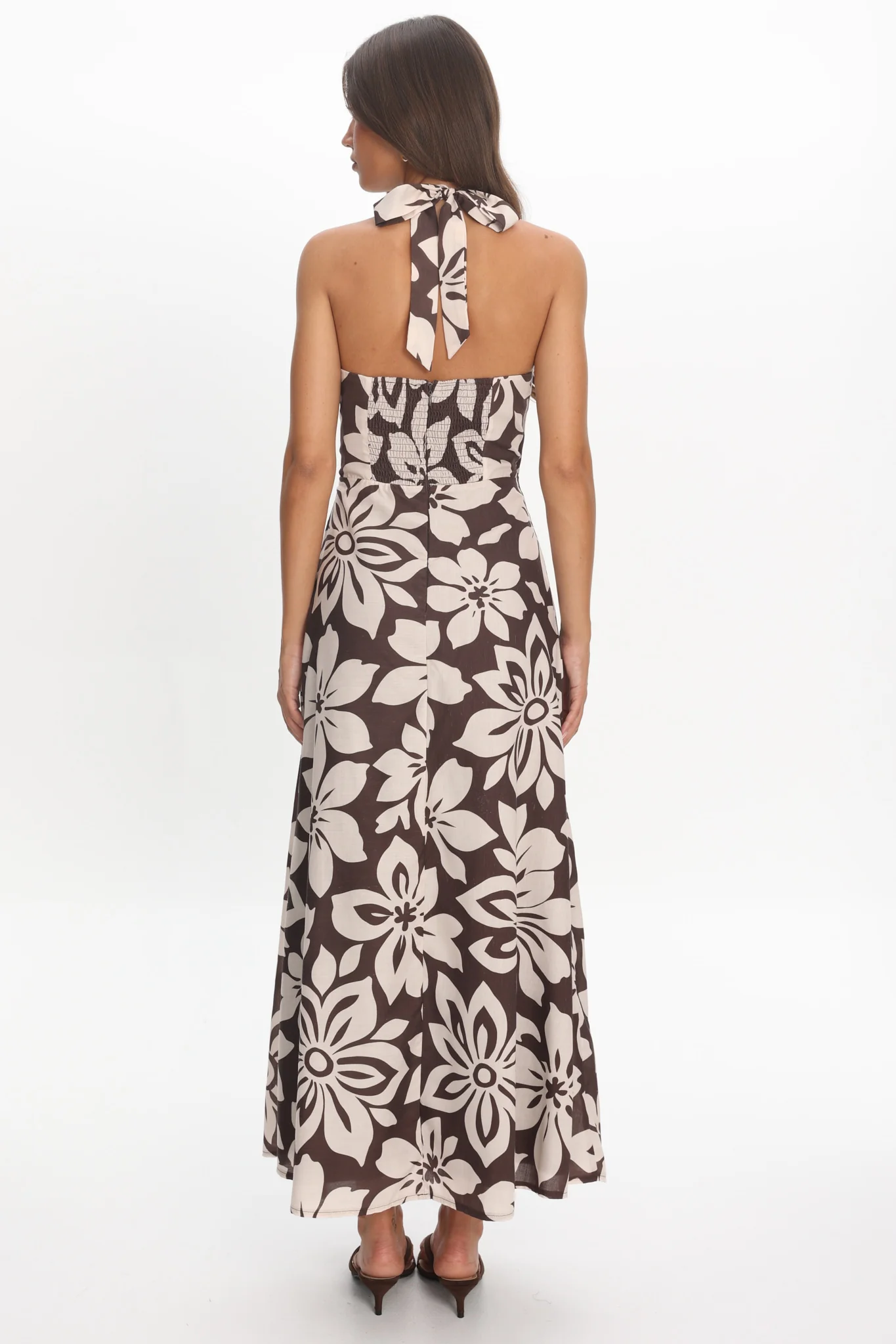 Exhilaration Halterneck Maxi Dress Print Chocolate - Image 3
