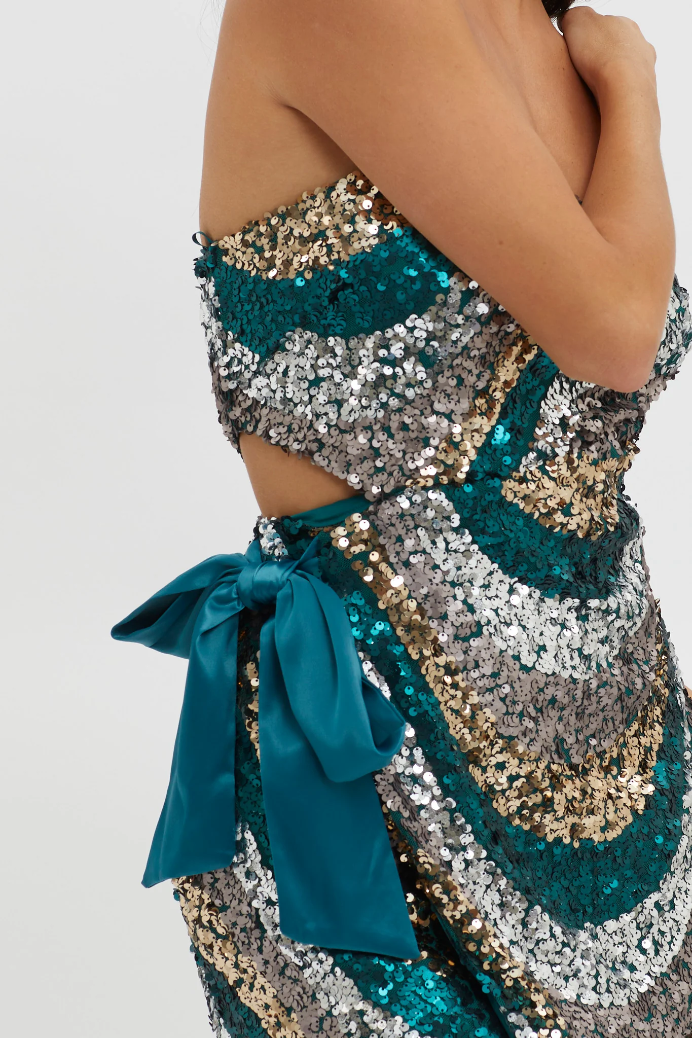 Eyes For You Waist Tie Mini Dress Sequin Green - Image 3