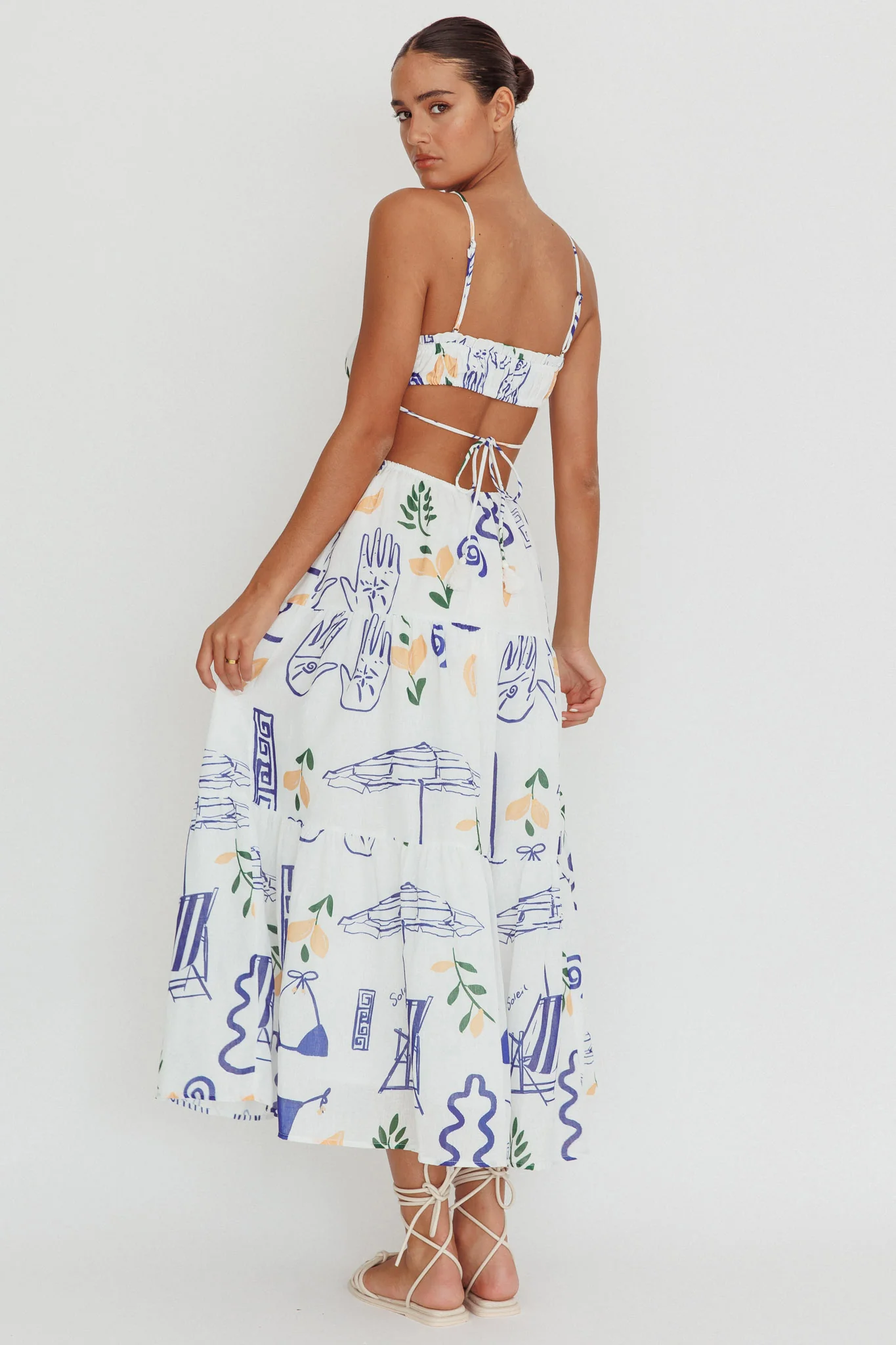 Eyona Cut-Out Back Print Maxi Dress White - Image 3