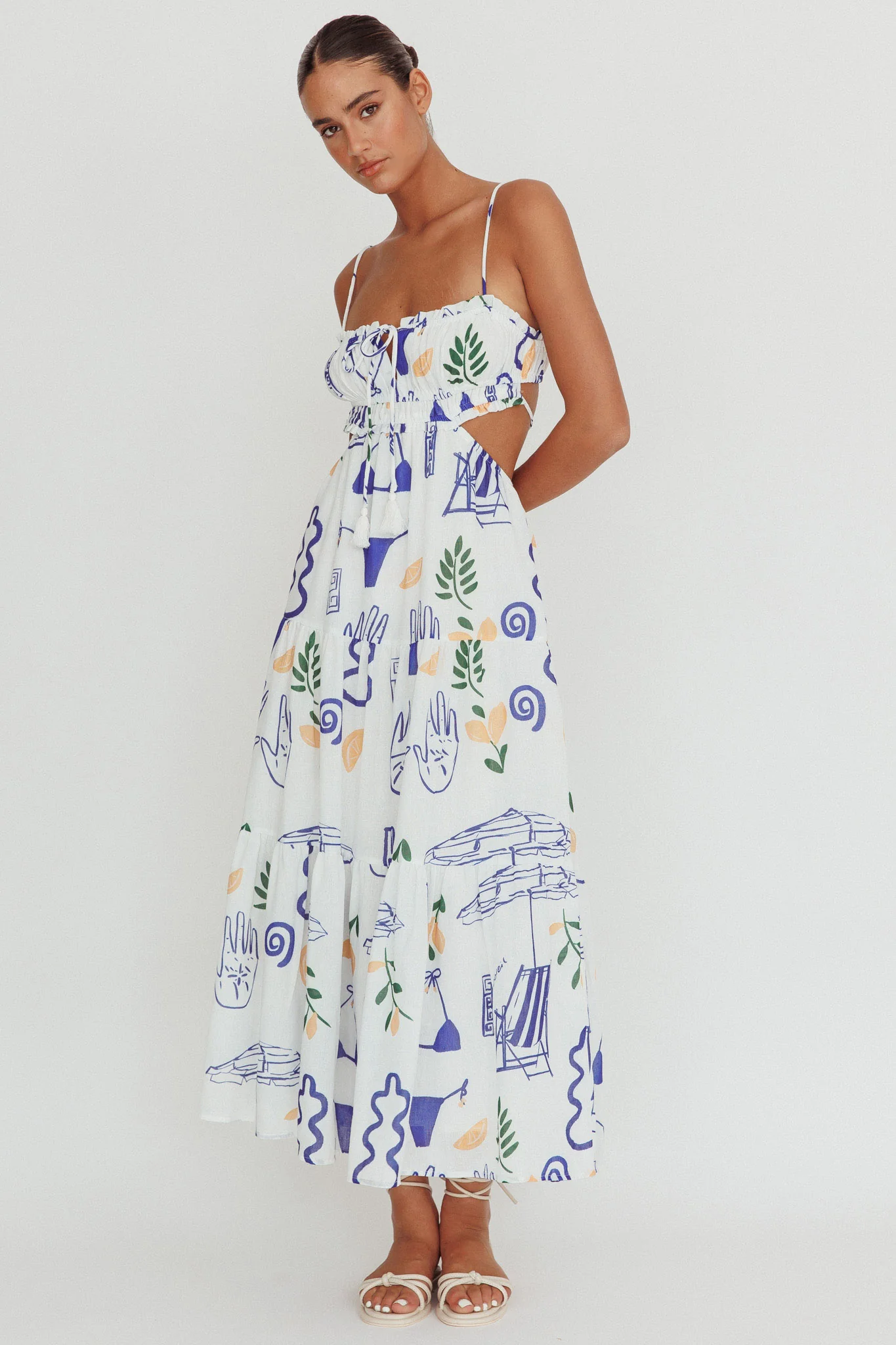 Eyona Cut-Out Back Print Maxi Dress White - Image 4