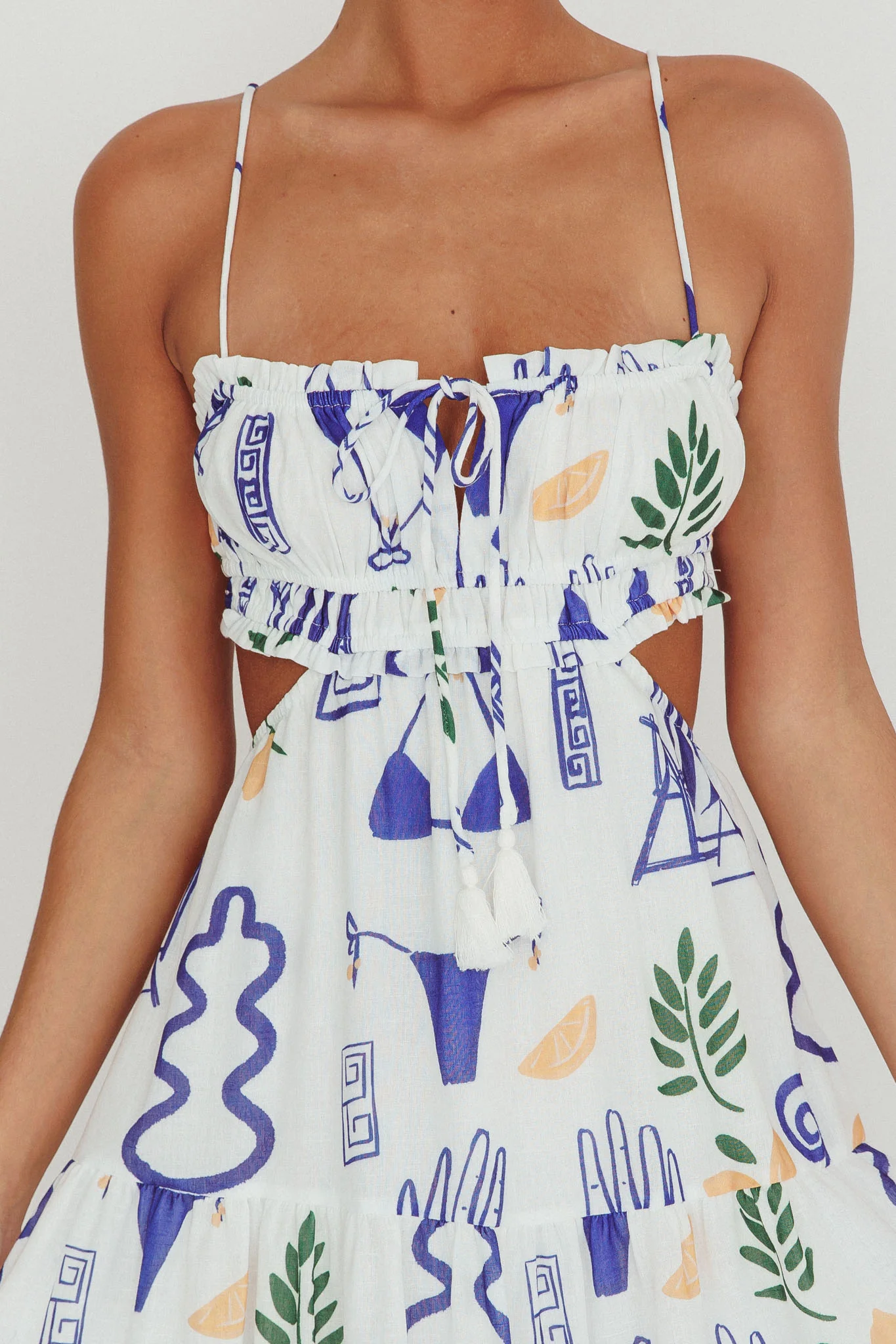 Eyona Cut-Out Back Print Maxi Dress White - Image 5