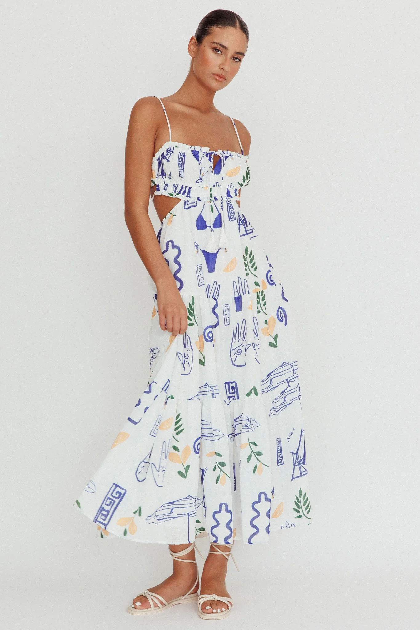 Eyona Cut-Out Back Print Maxi Dress White - Image 6