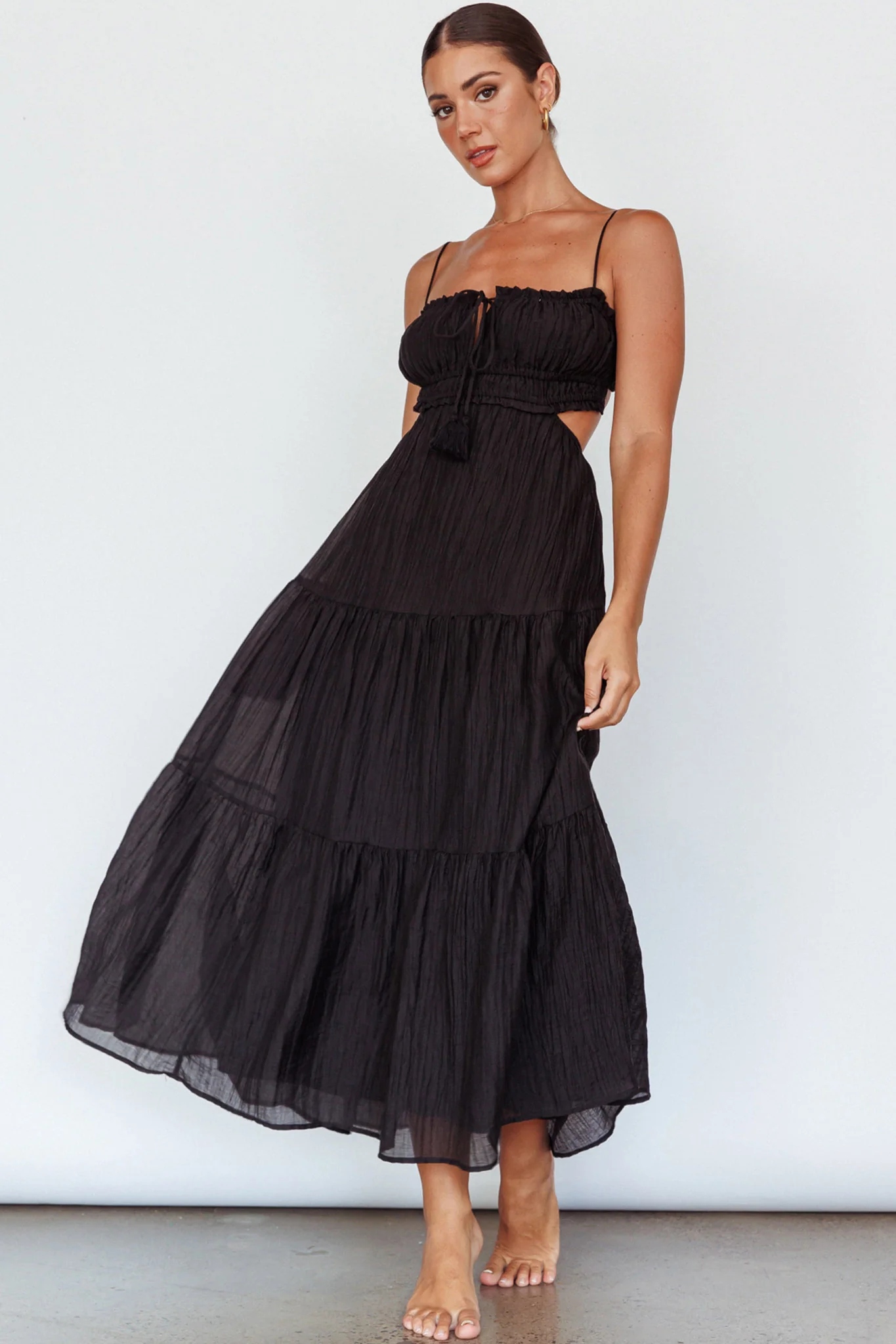 Eyona Cut-Out Waist Tie Maxi Dress Black - Image 2