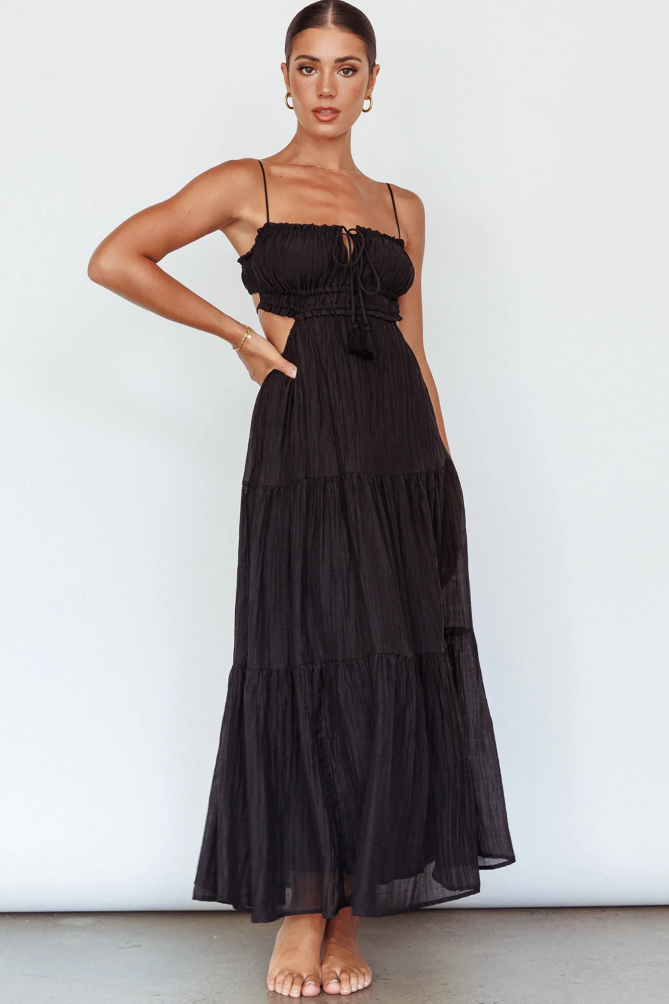 Eyona Cut-Out Waist Tie Maxi Dress Black - Image 7