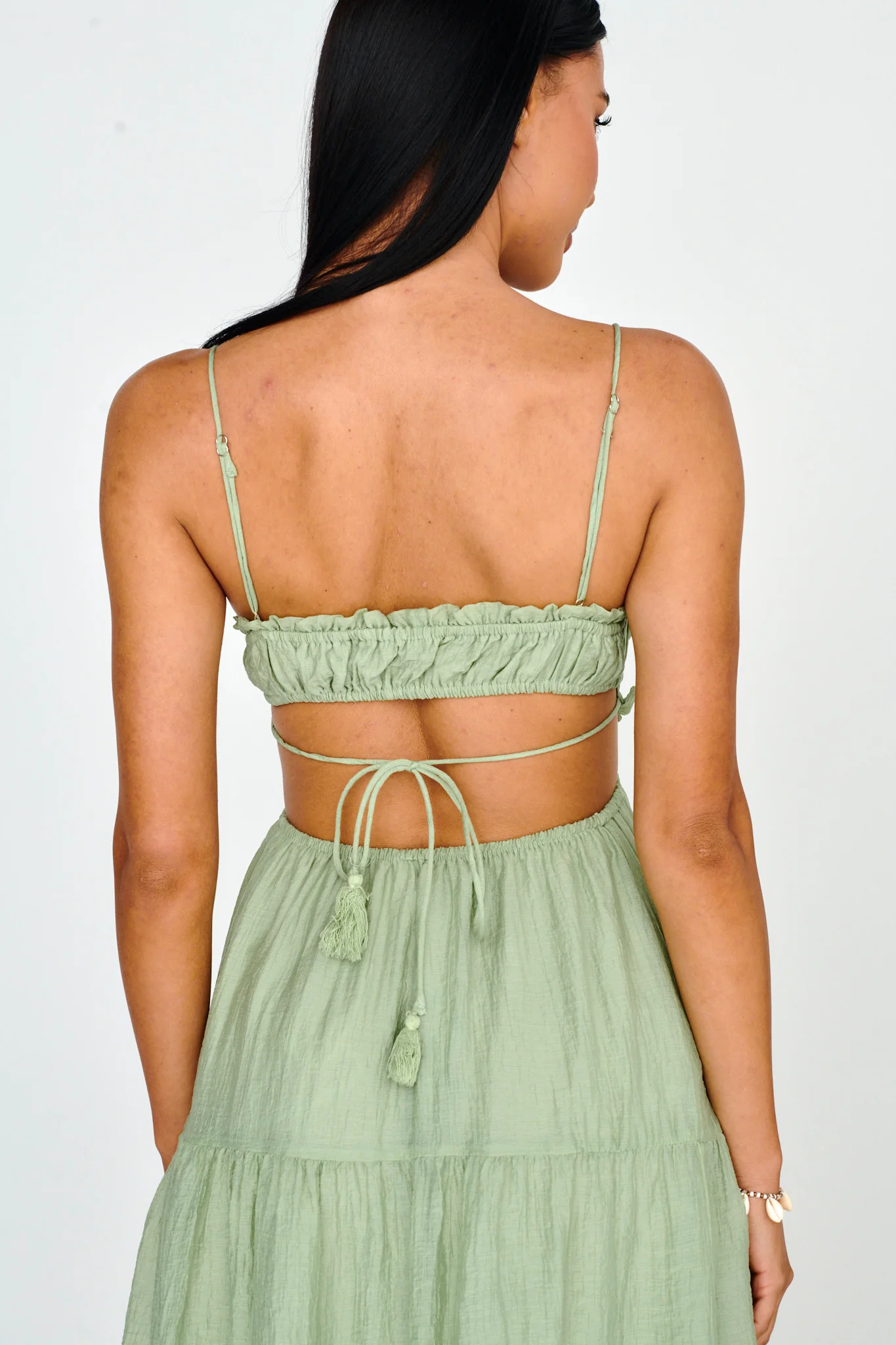 Eyona Cut-Out Waist Tie Maxi Dress Sage - Image 4