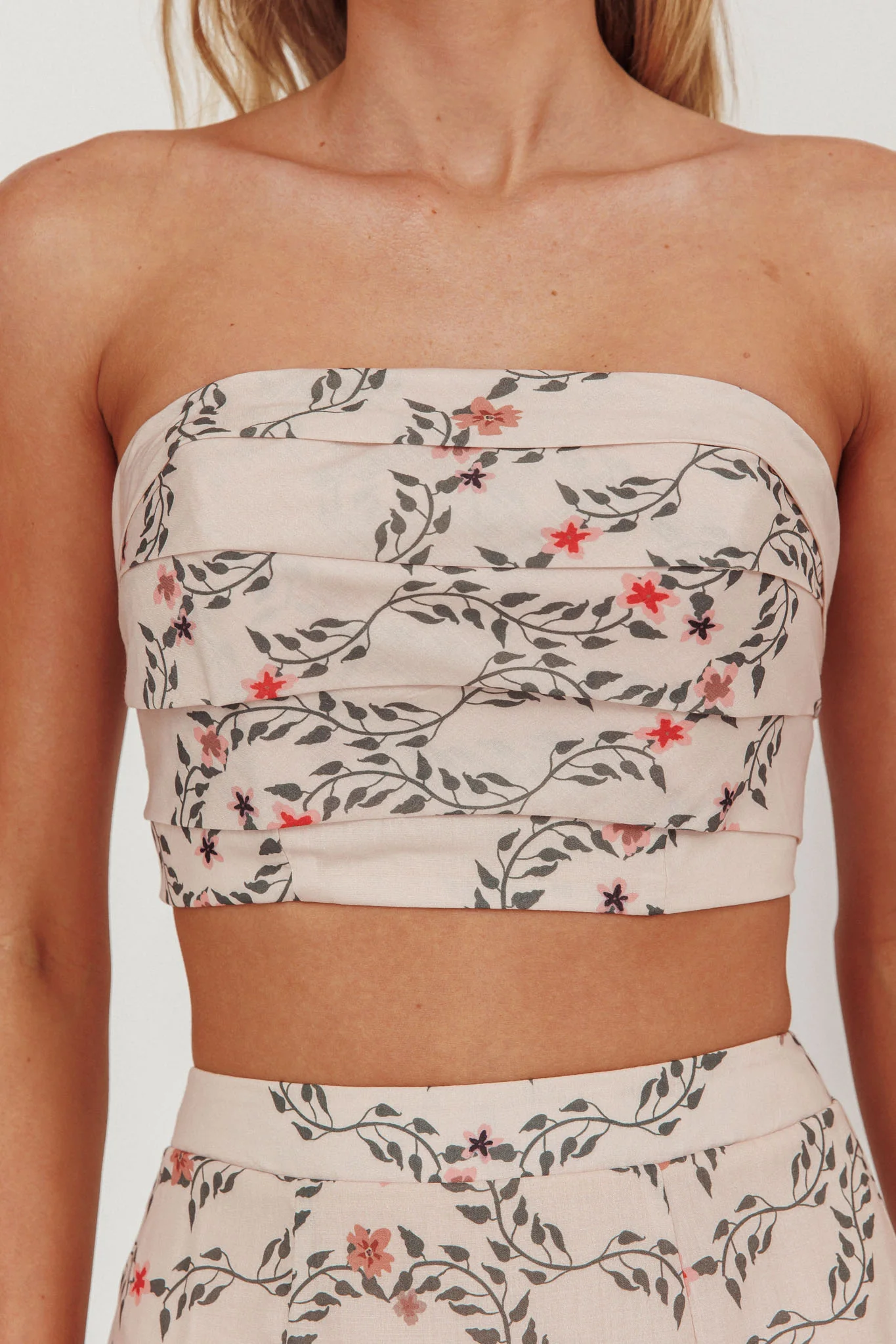 Ezmeralda Strapless Peat Crop Top Floral Beige - Image 3