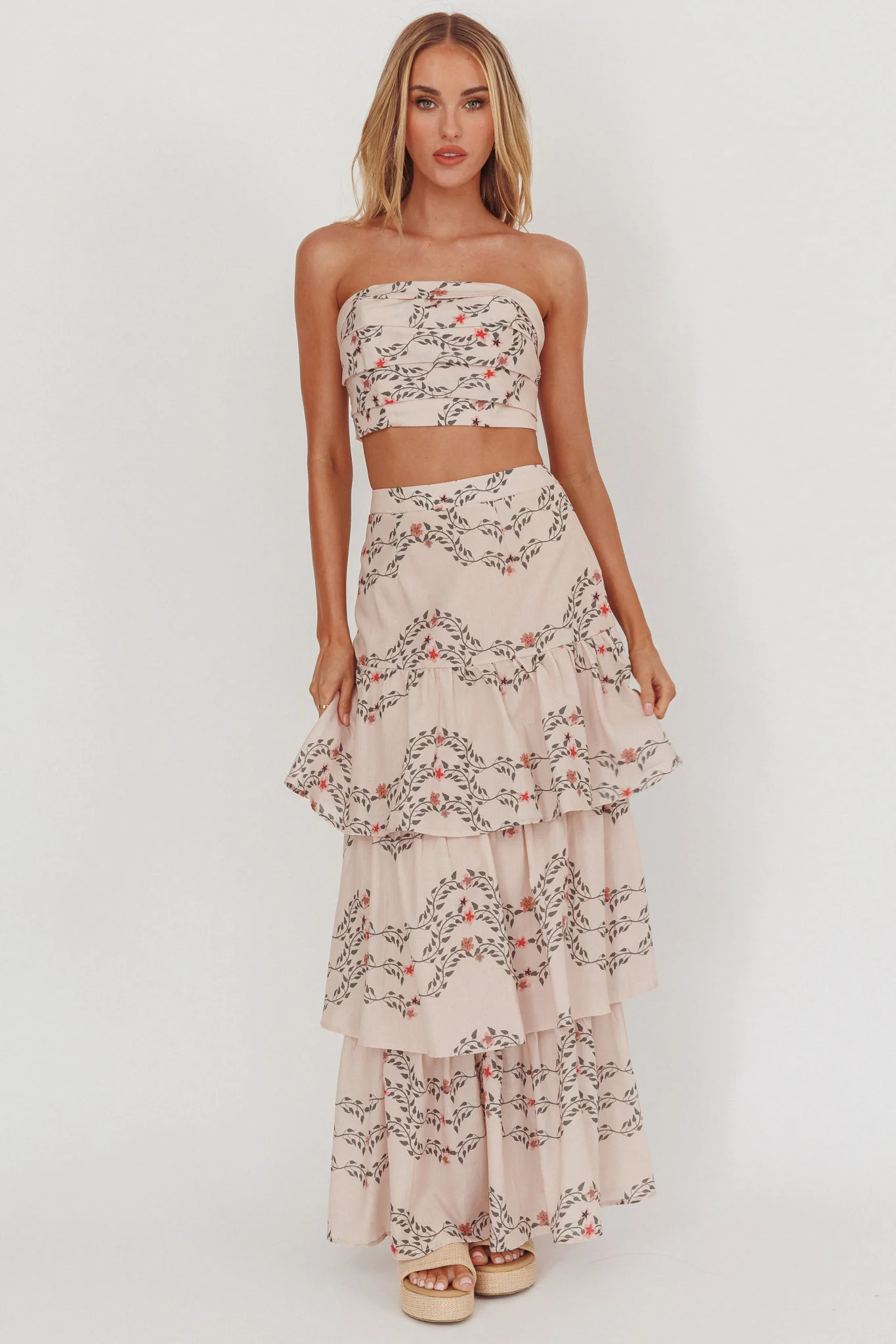Ezmeralda Strapless Peat Crop Top Floral Beige - Image 4