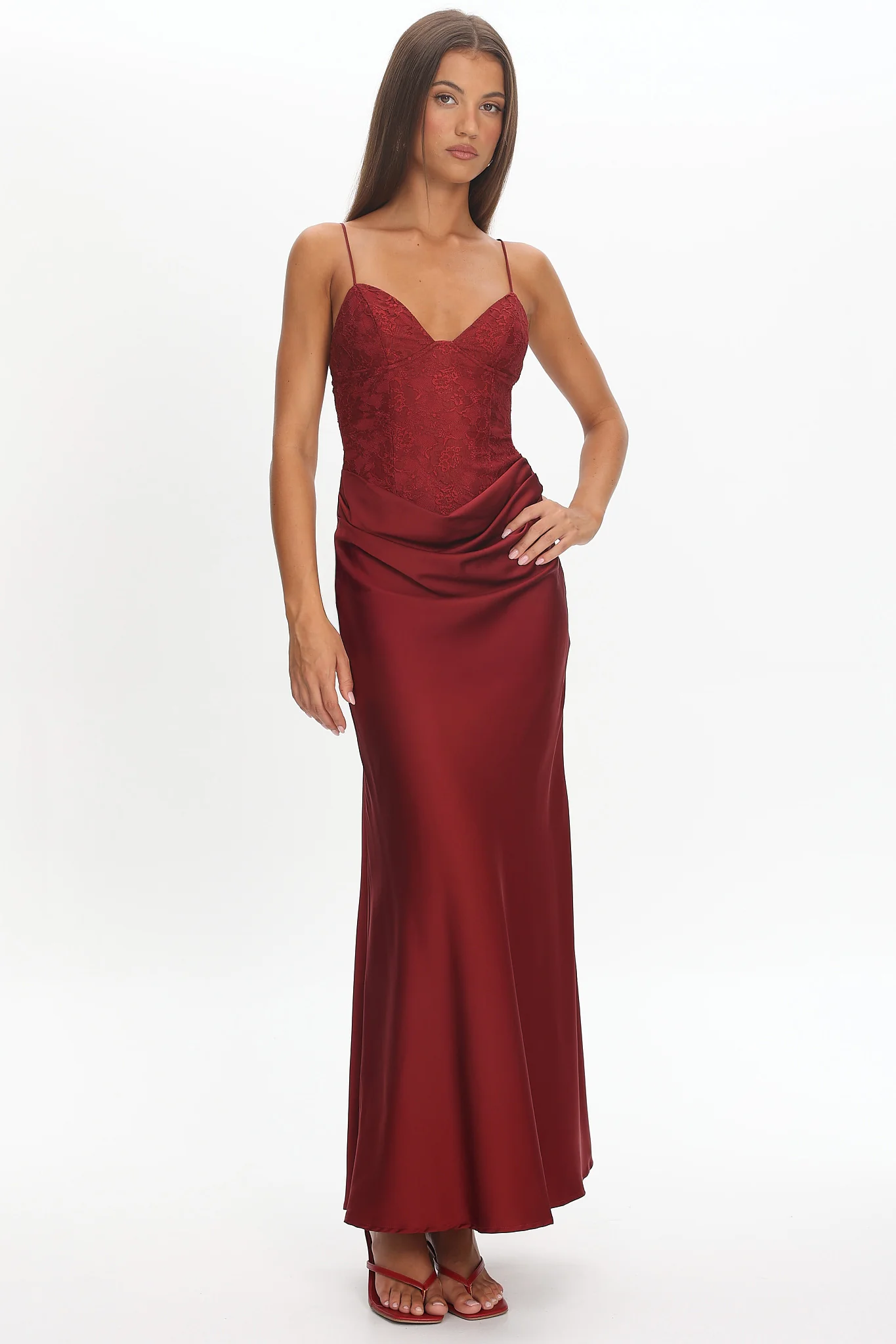 Faelis Draped Waist Maxi Dress Wine - Image 3