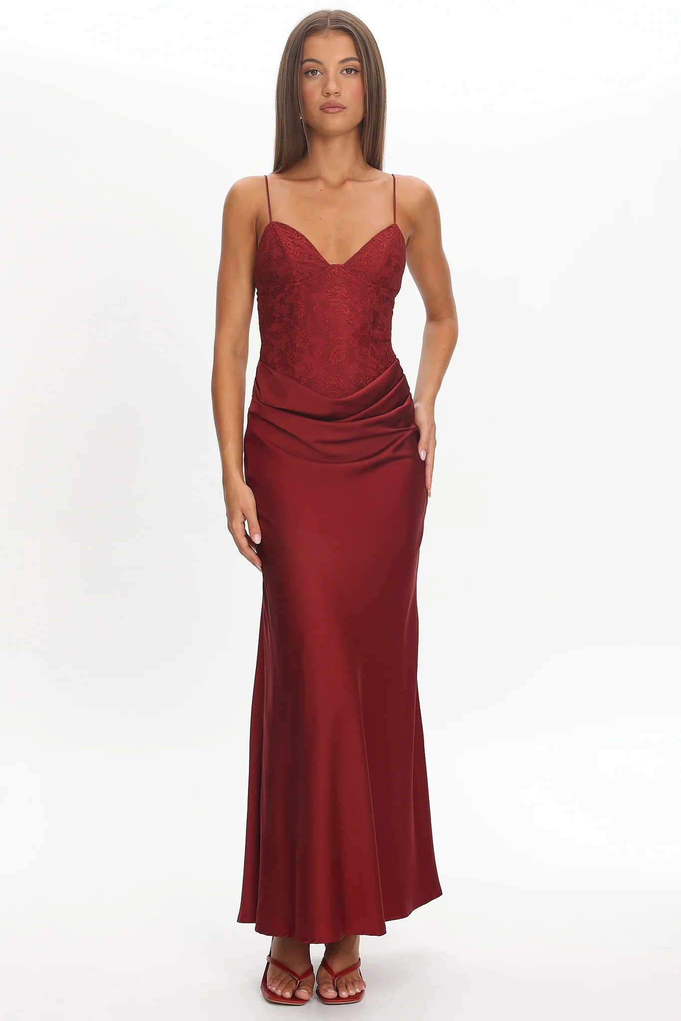 Faelis Draped Waist Maxi Dress Wine - Image 4