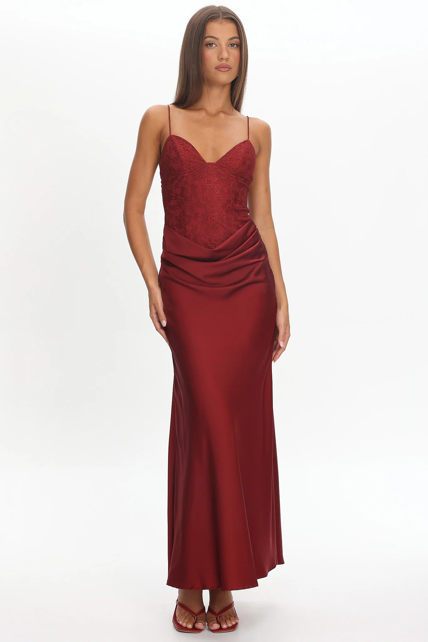 Faelis Draped Waist Maxi Dress Wine - Image 5