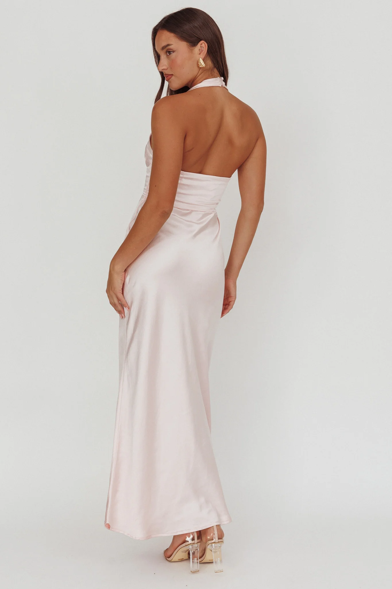 Fair Play Gathered Bust Halter Maxi Dress Pink - Image 2