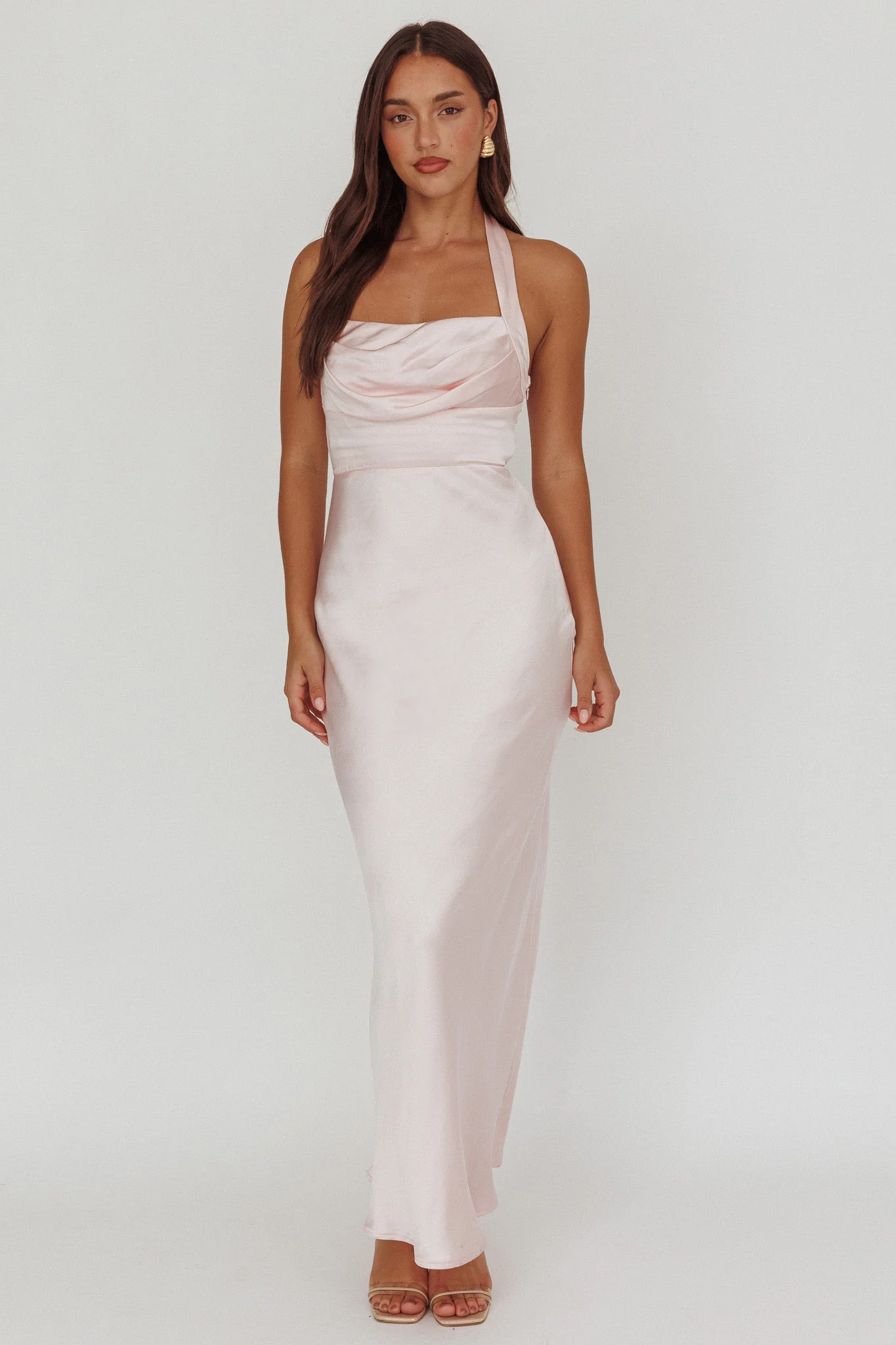 Fair Play Gathered Bust Halter Maxi Dress Pink - Image 4