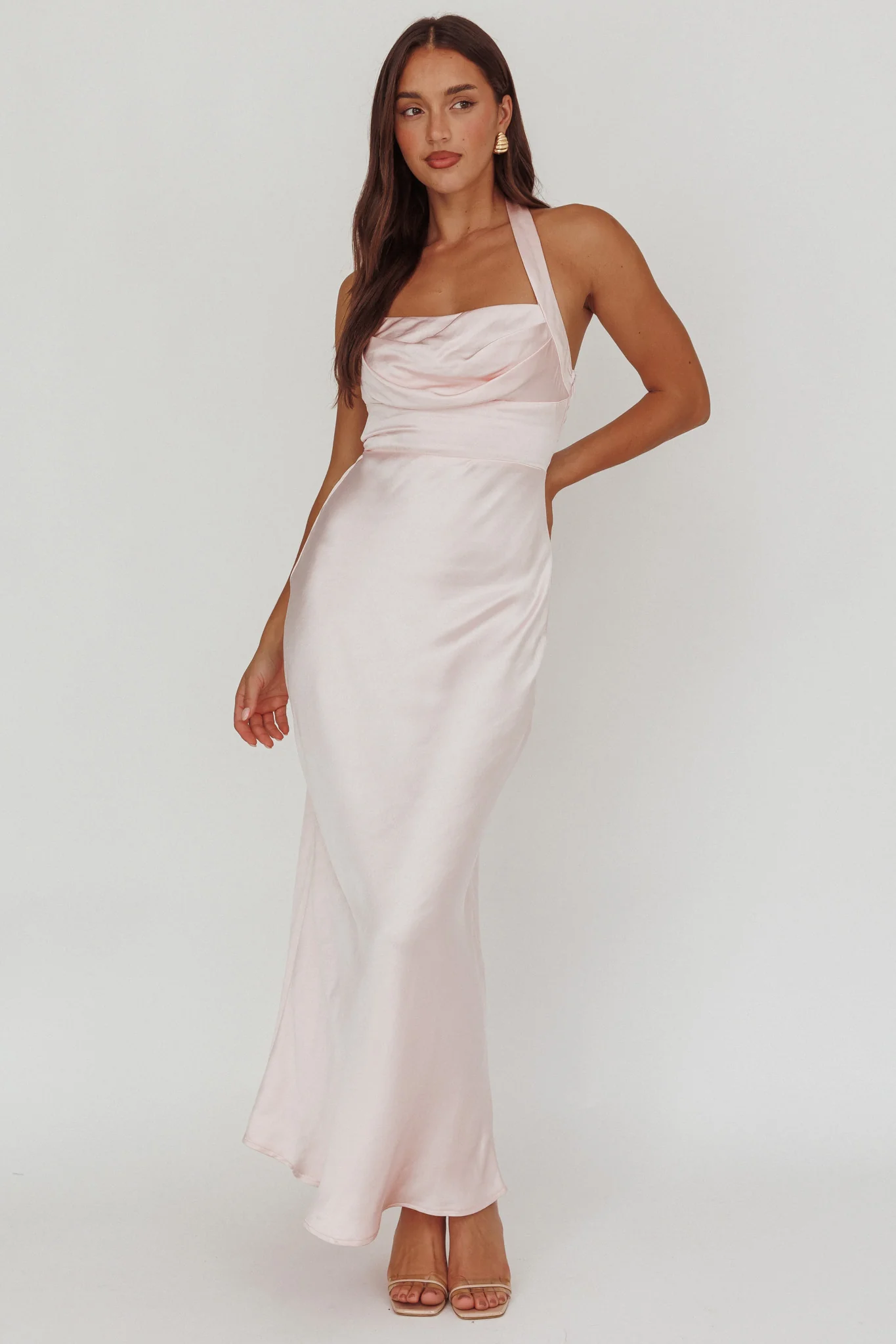 Fair Play Gathered Bust Halter Maxi Dress Pink - Image 5