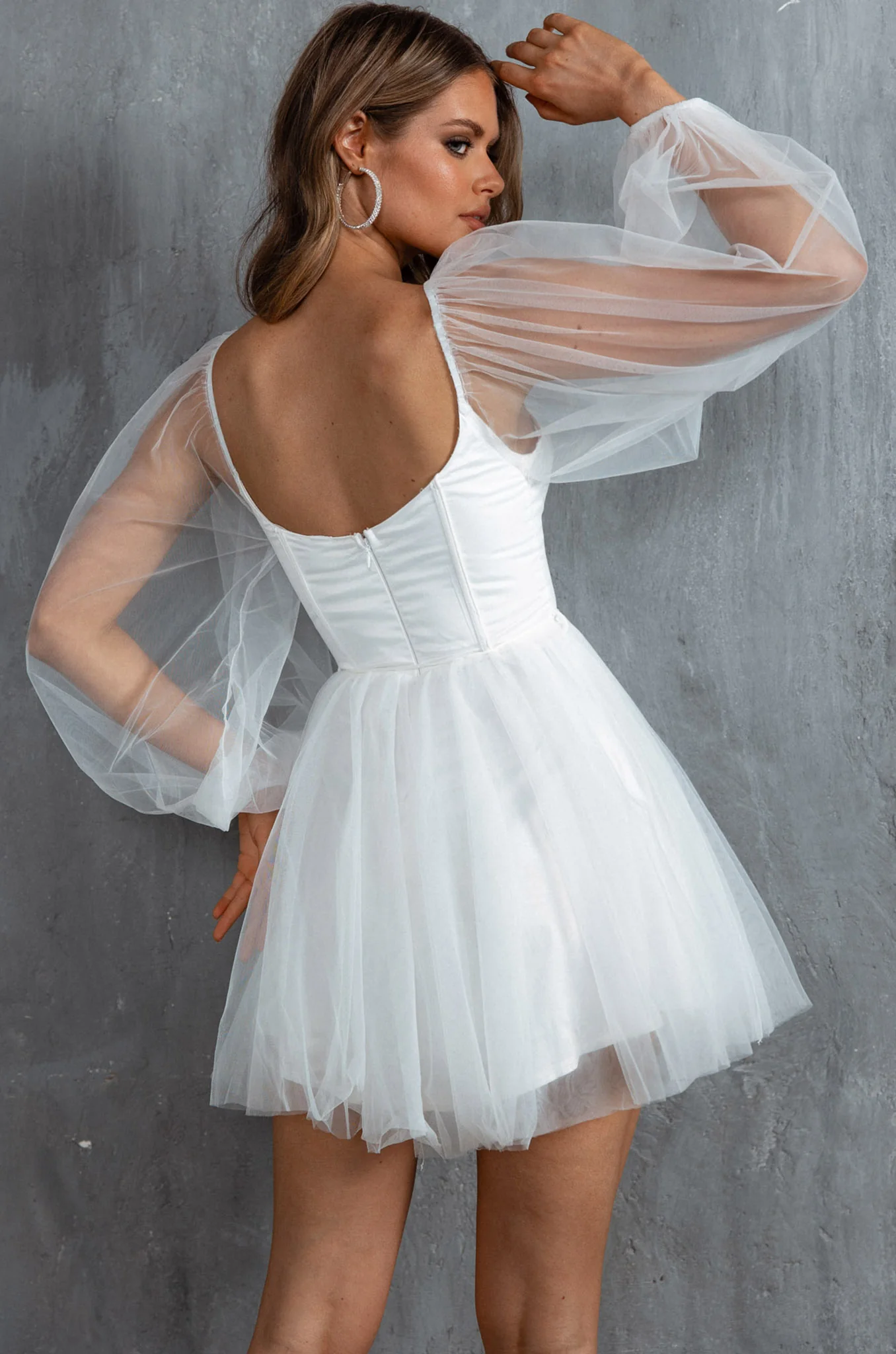 Fairytale Dream Sheer Sleeve Mini Dress White - Image 3