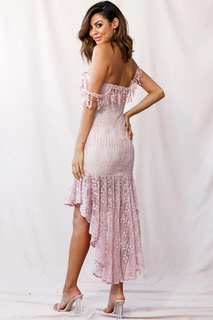 Fairytale Embroidered Mesh High Low Hem Dress Blush - Image 3