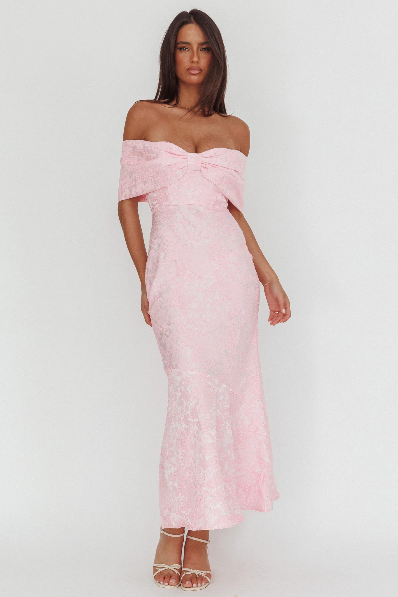 Fairytales Off-Shoulder Jacquard Maxi Dress Pink - Image 5