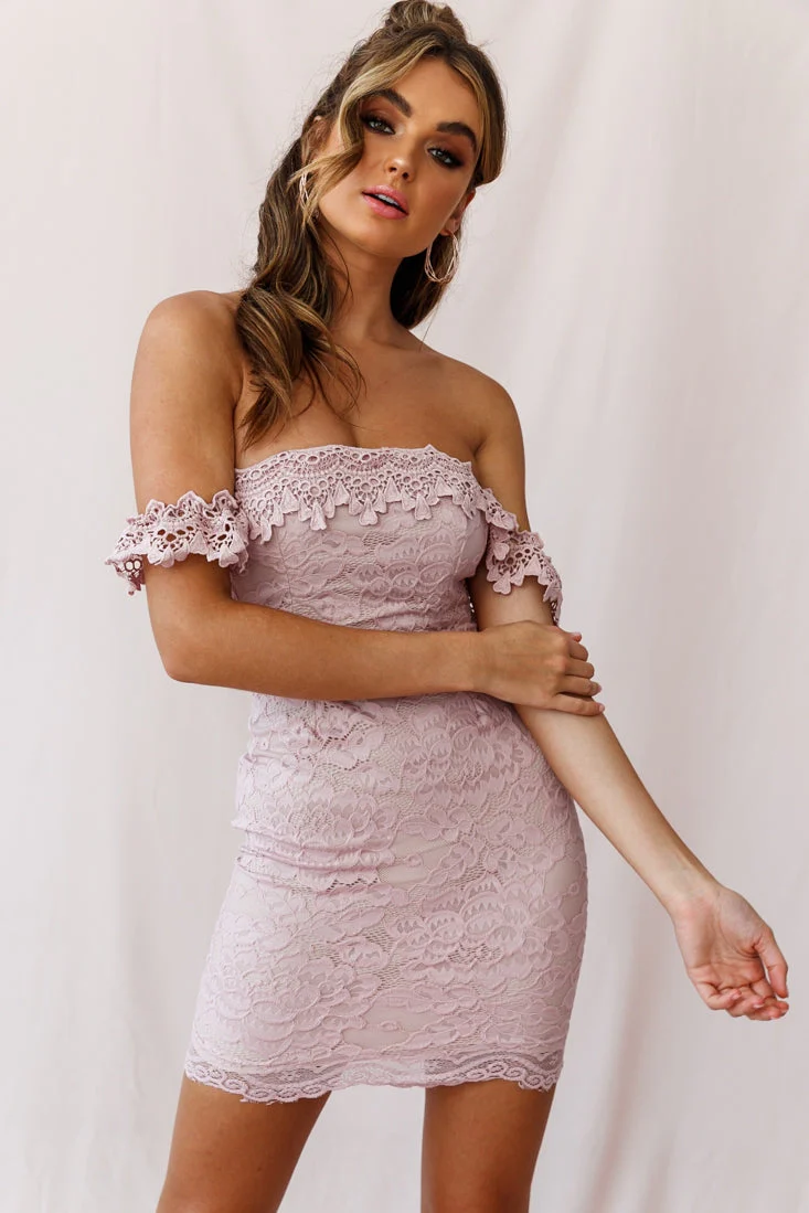 Faithful Off-Shoulder Floral Lace Mini Dress Mauve - Image 3