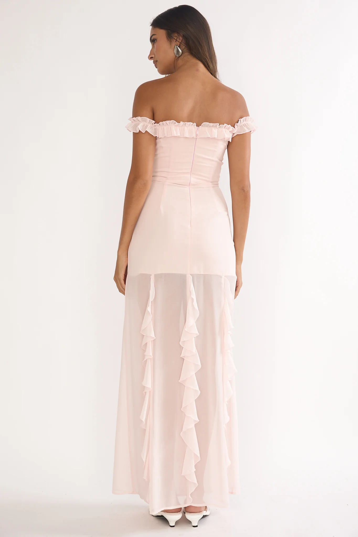 Fall In Love Off Shoulder Frill Maxi Dress Power Pink - Image 2