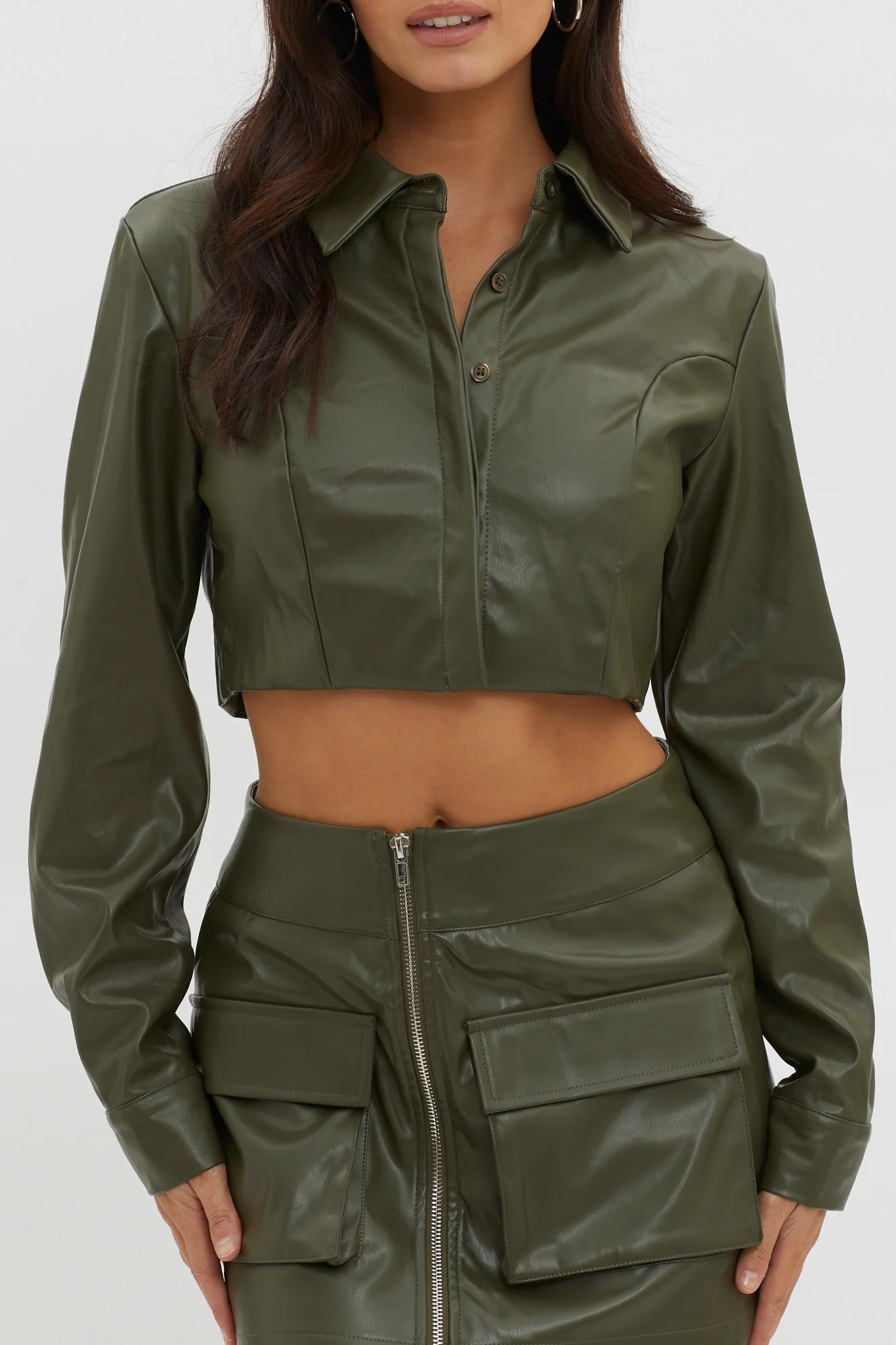 Fallen Angel Faux Leather Crop Top Olive - Image 5
