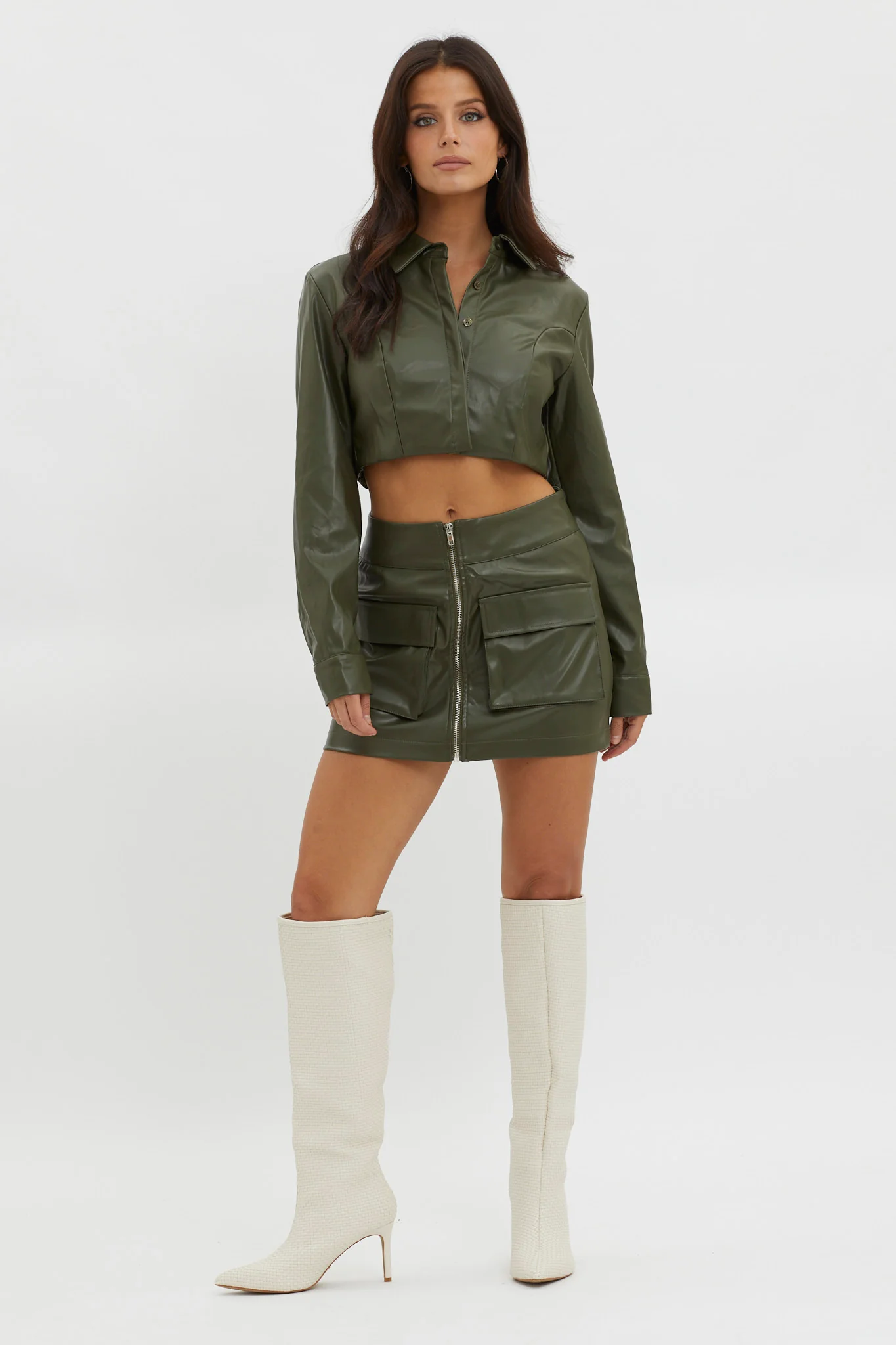 Fallen Angel Pocket Mini Skirt Olive - Image 3