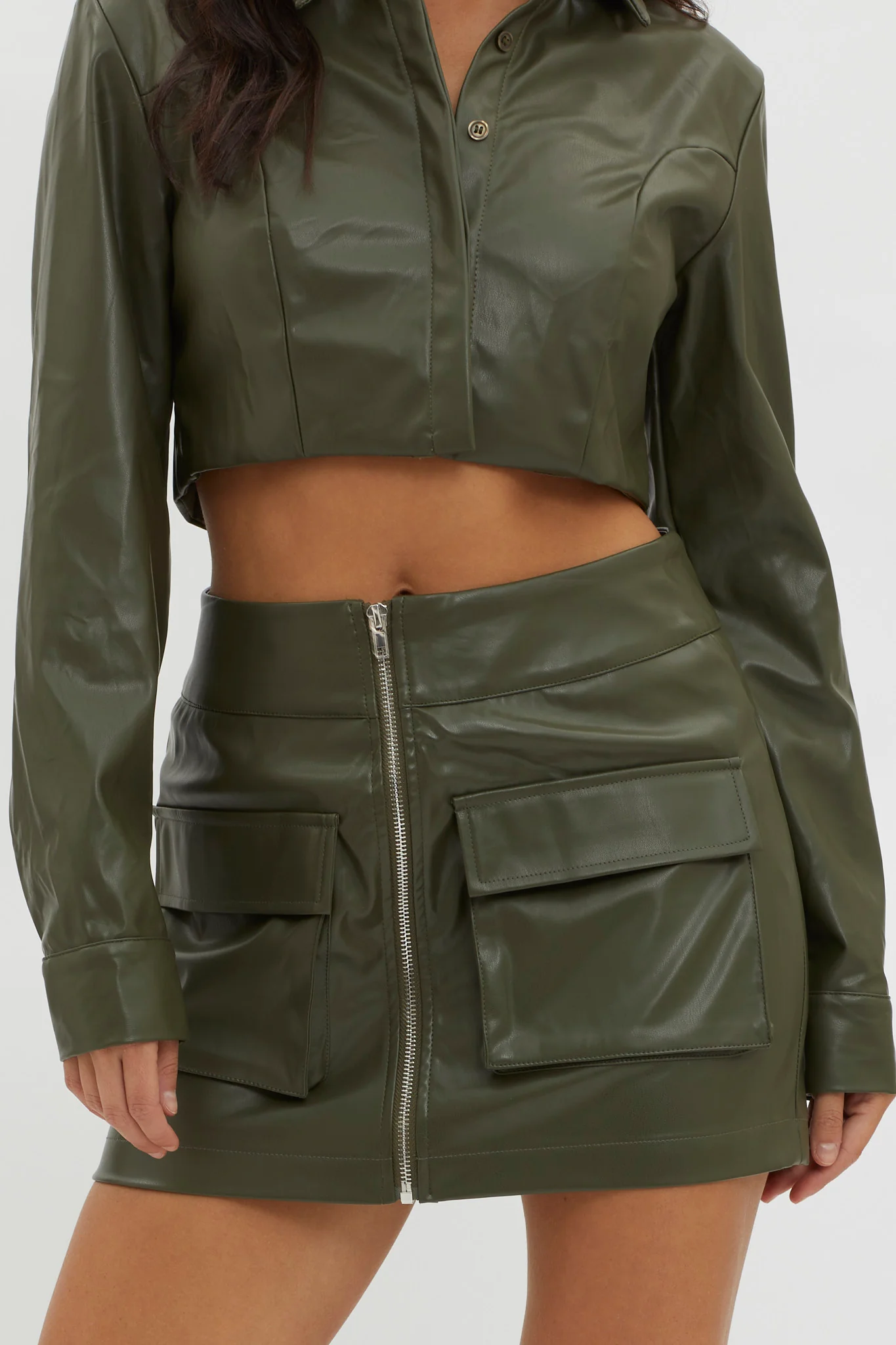 Fallen Angel Pocket Mini Skirt Olive - Image 7