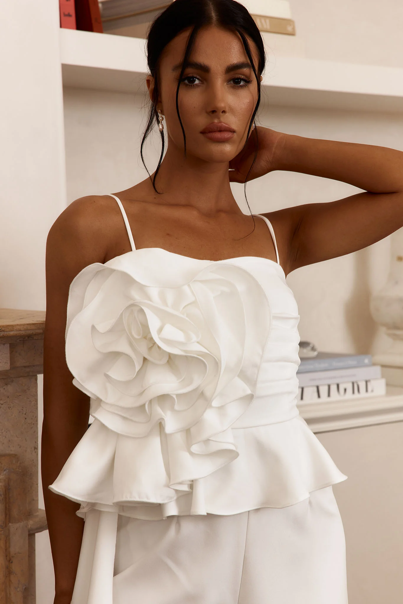 Fallon Ruffle Rose Cami Jumpsuit White - Image 2