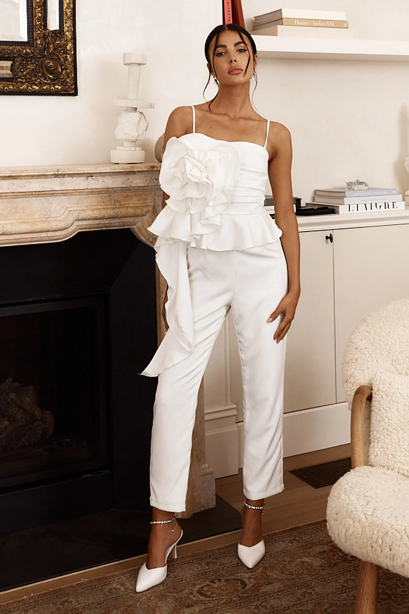 Fallon Ruffle Rose Cami Jumpsuit White - Image 4