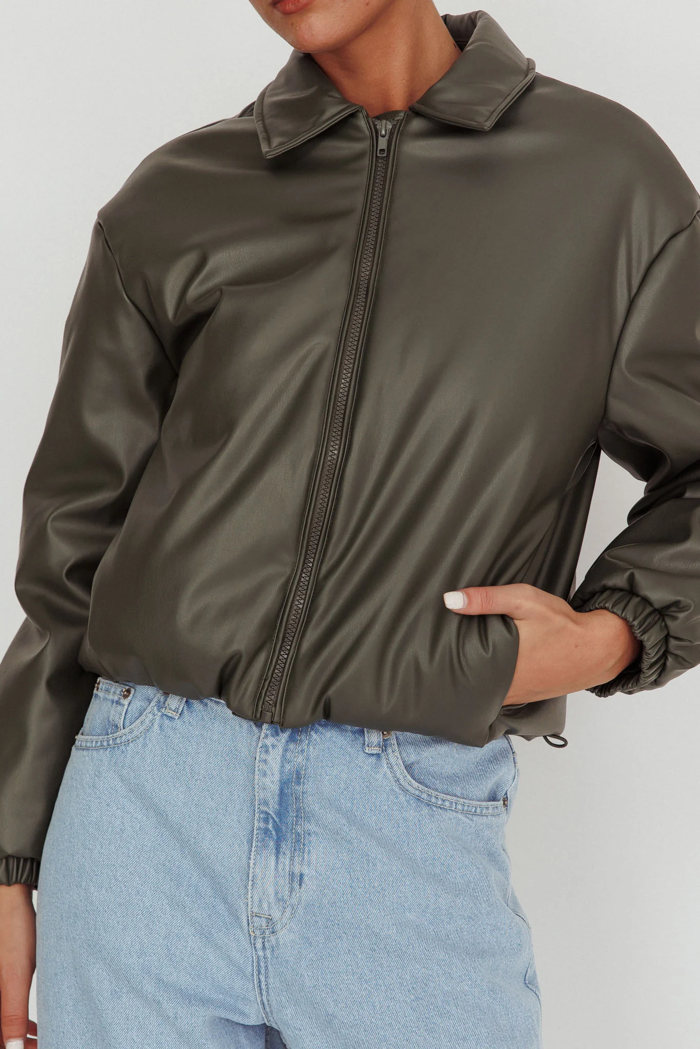 Faroe Drawstring Waist Puff Jacket Green - Image 3