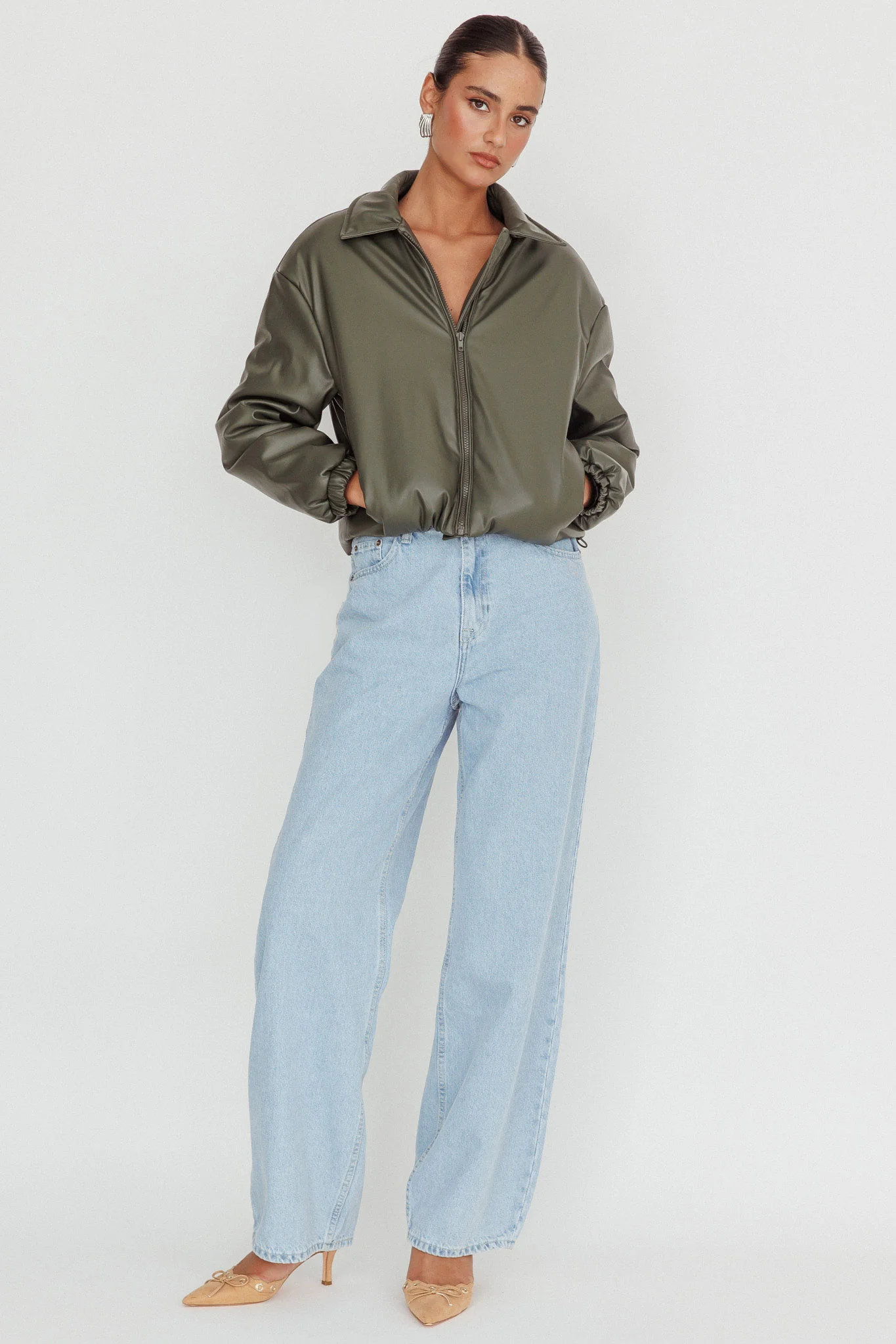Faroe Drawstring Waist Puff Jacket Green - Image 4