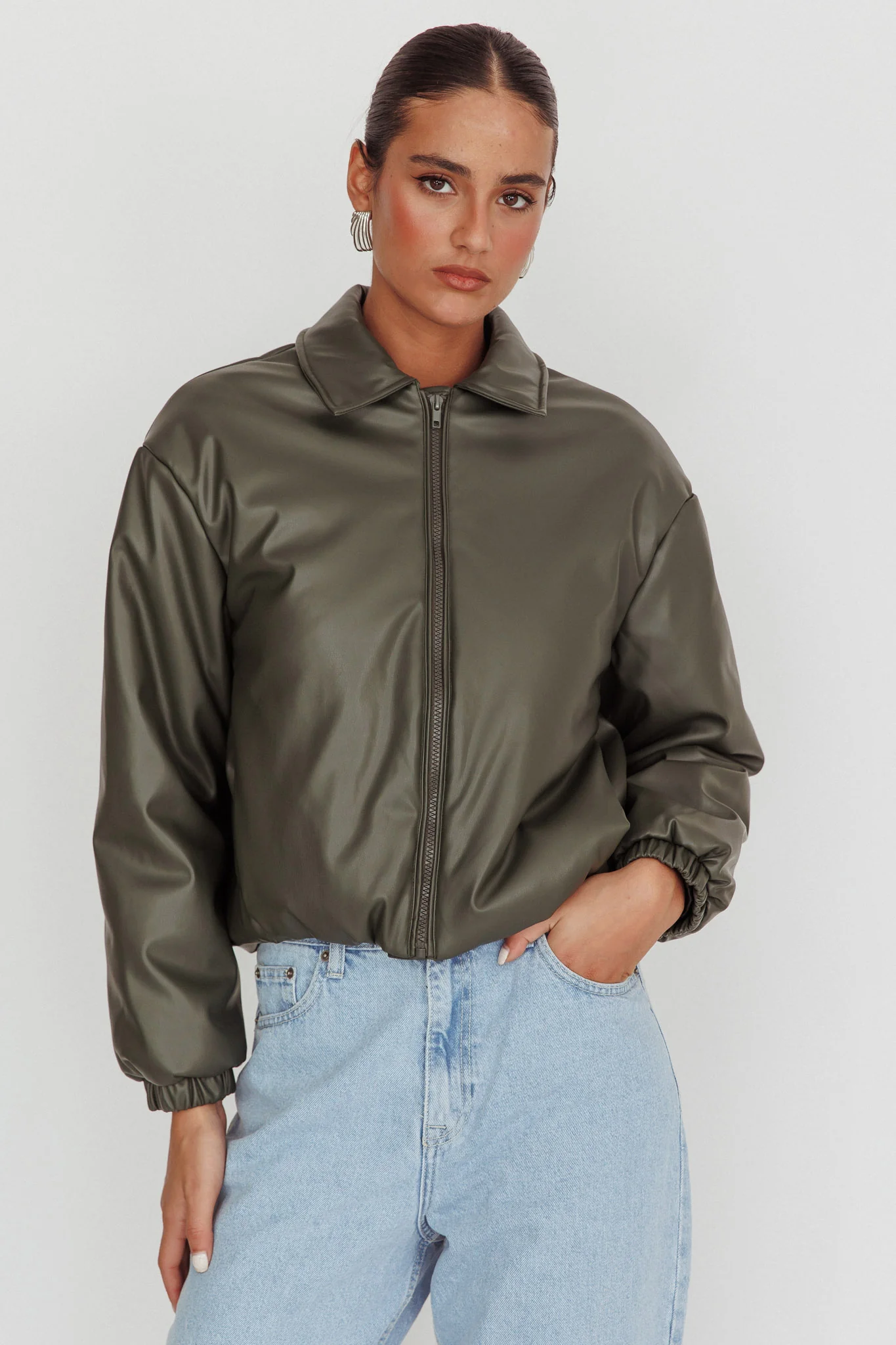 Faroe Drawstring Waist Puff Jacket Green - Image 5