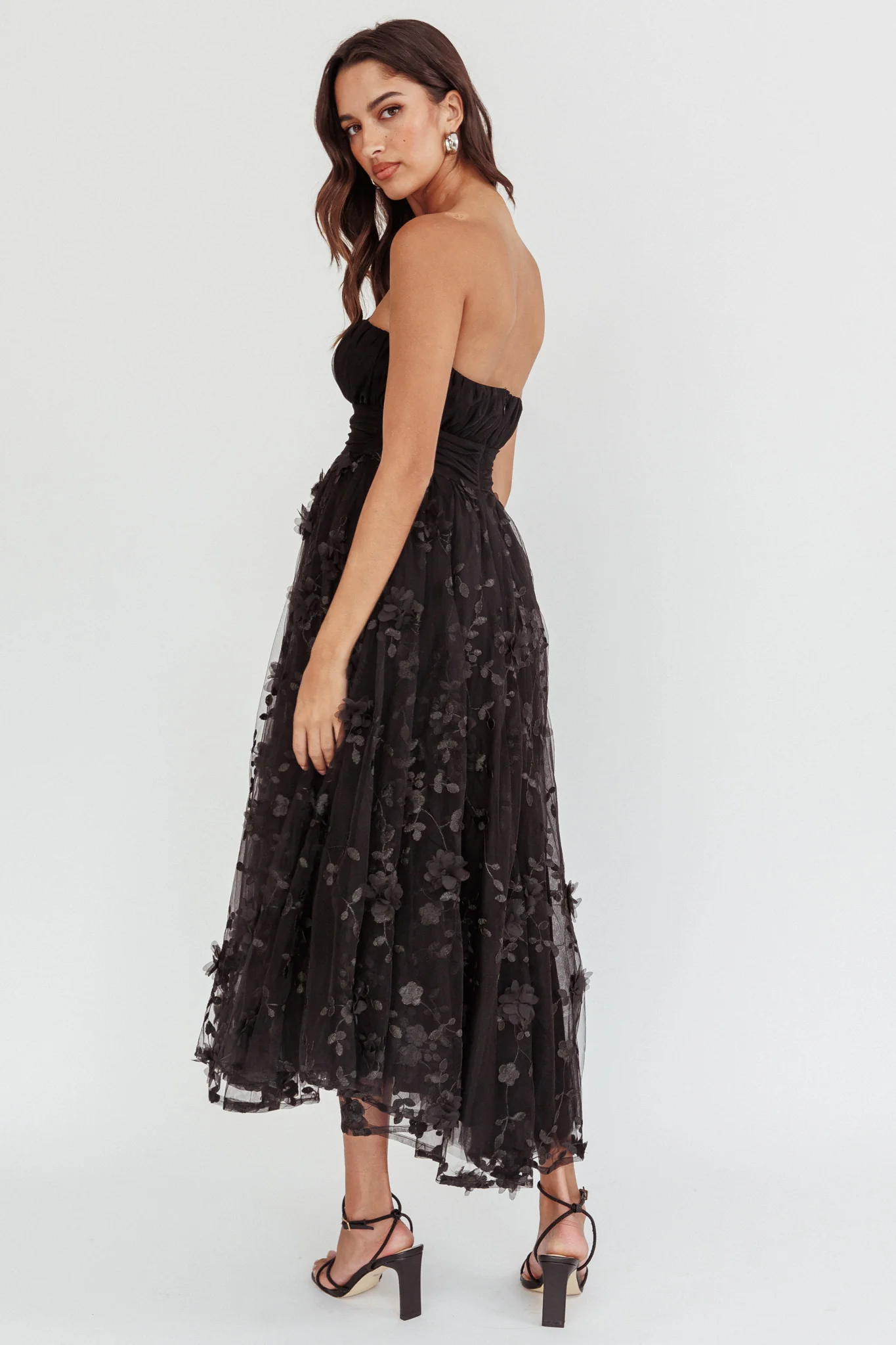 Fayette Strapless Mesh Midi Dress Embellished Black - Image 2