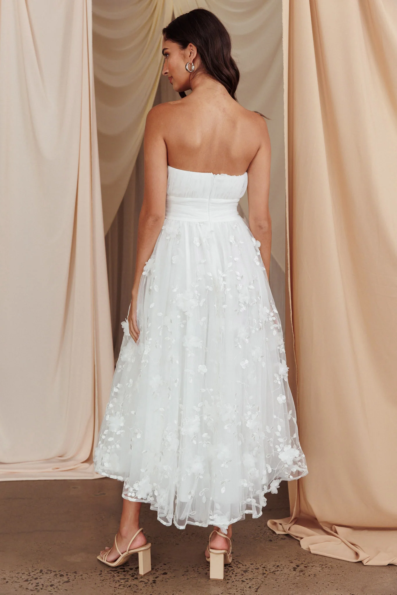 Fayette Strapless Mesh Midi Dress Embellished White - Image 2