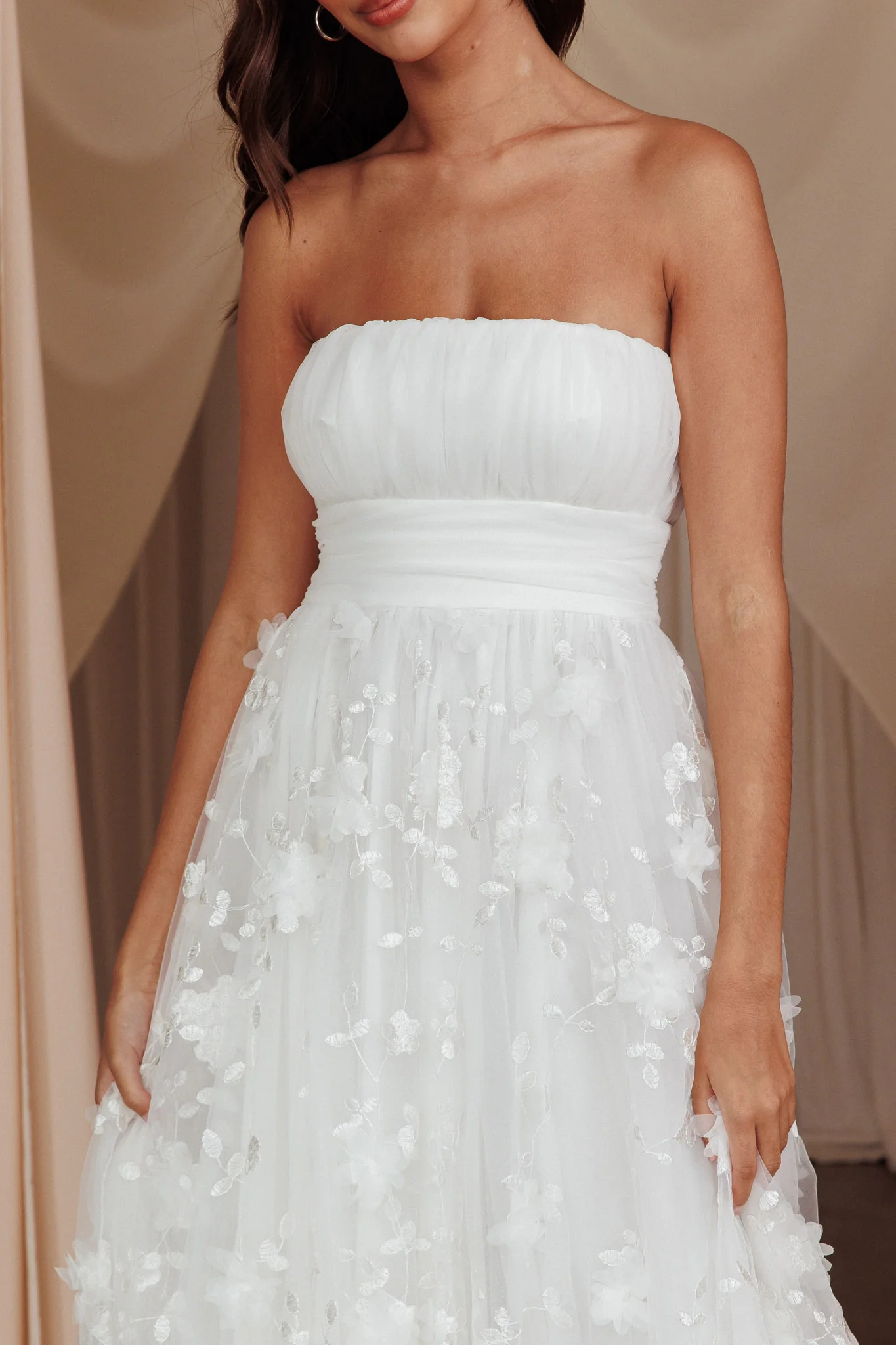 Fayette Strapless Mesh Midi Dress Embellished White - Image 4