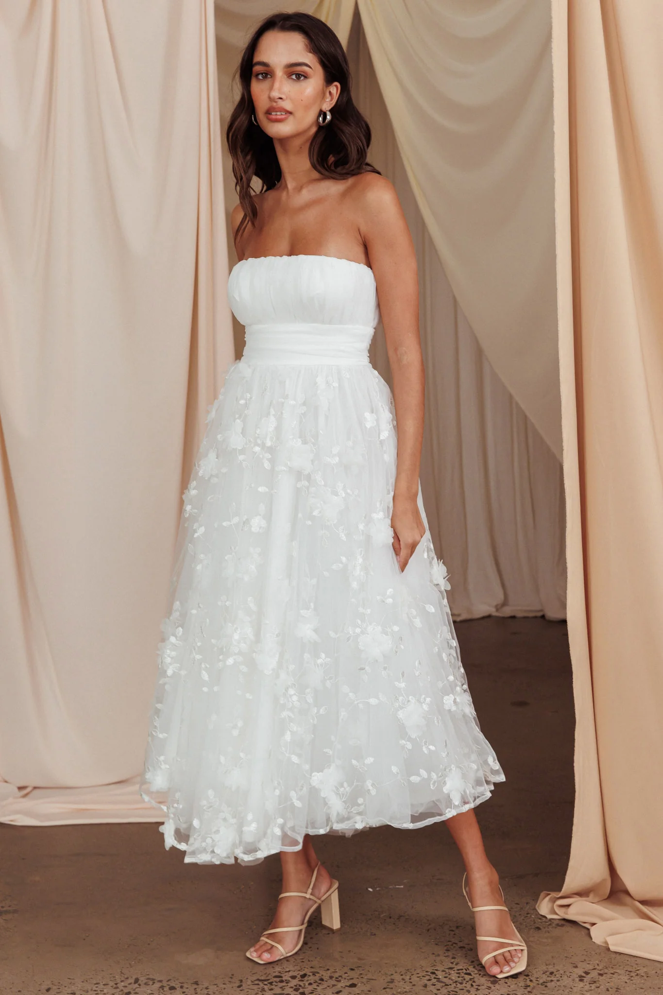 Fayette Strapless Mesh Midi Dress Embellished White - Image 5