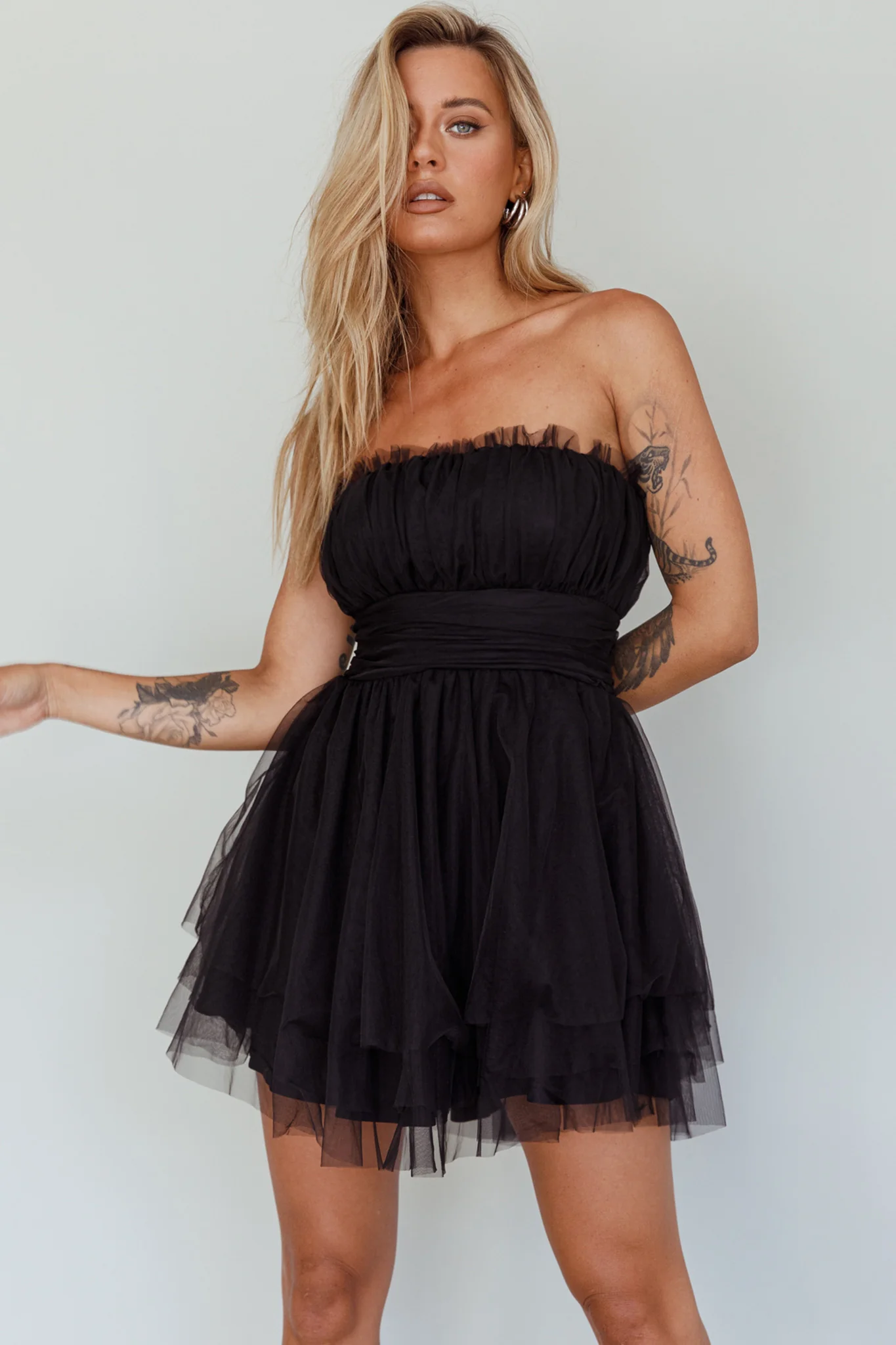 Fayette Strapless Mesh Mini Dress Black - Image 10