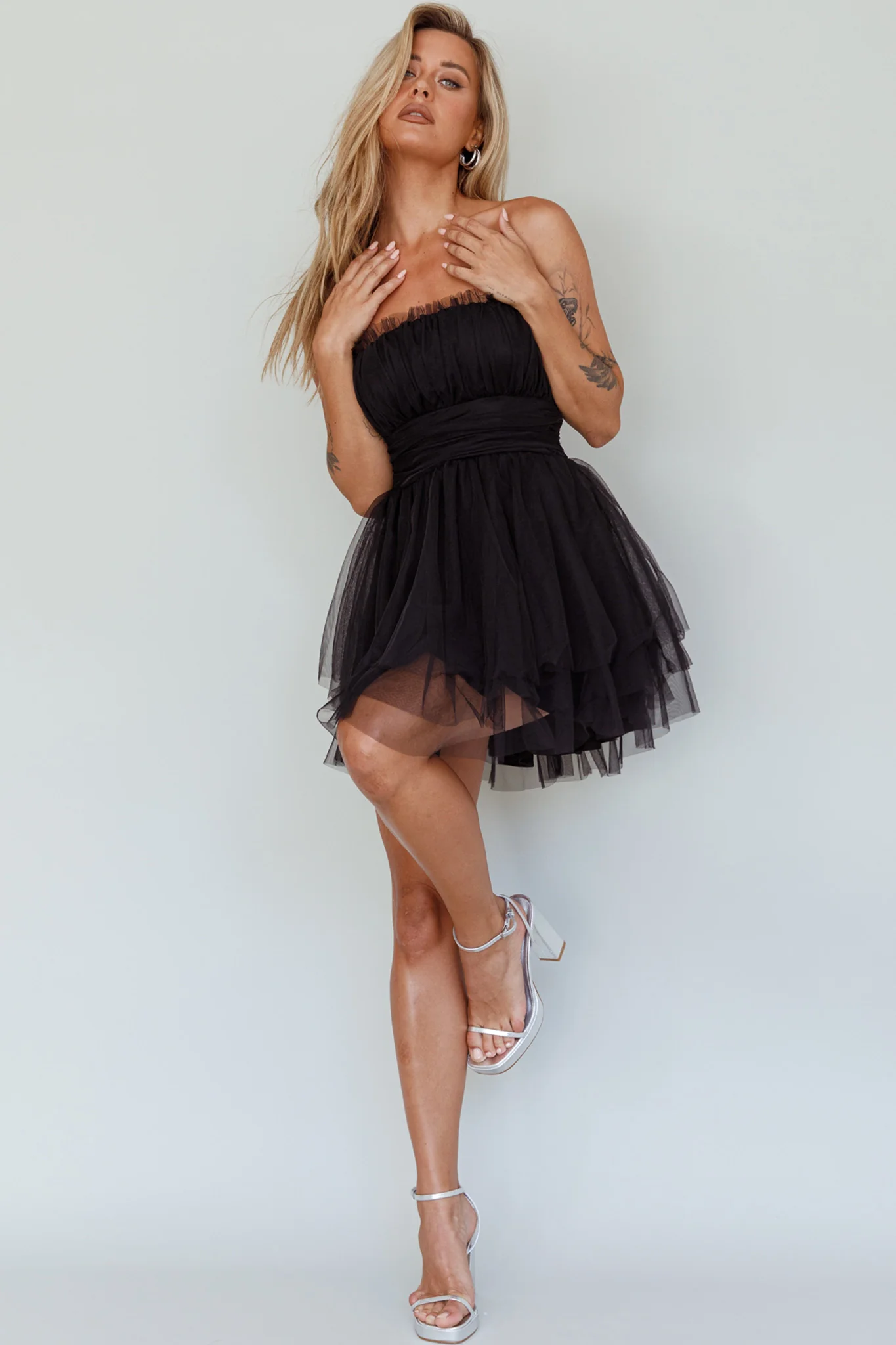 Fayette Strapless Mesh Mini Dress Black - Image 6