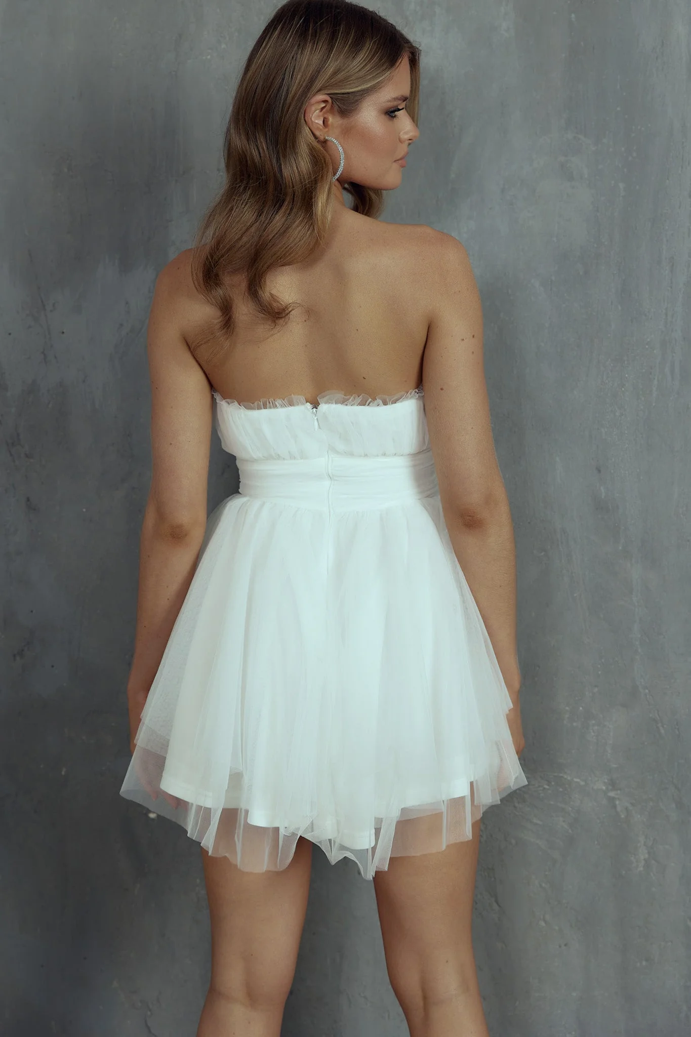 Fayette Strapless Mesh Mini Dress White - Image 7