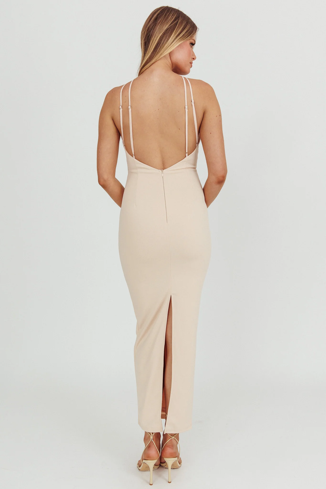 Feels Good Backless Bodycon Maxi Dress Cream - Image 2