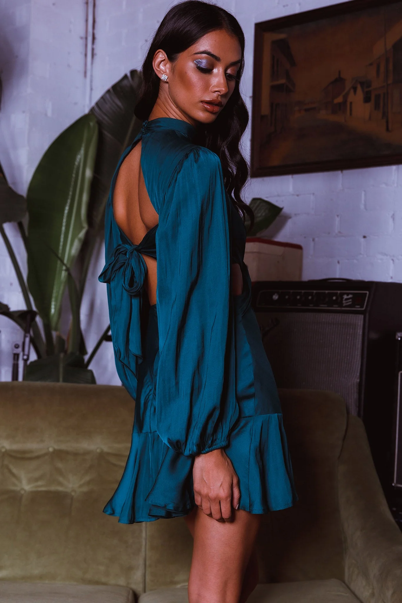Feels Like Home Long Sleeve Cut-Out Dress Forest Green - Image 5