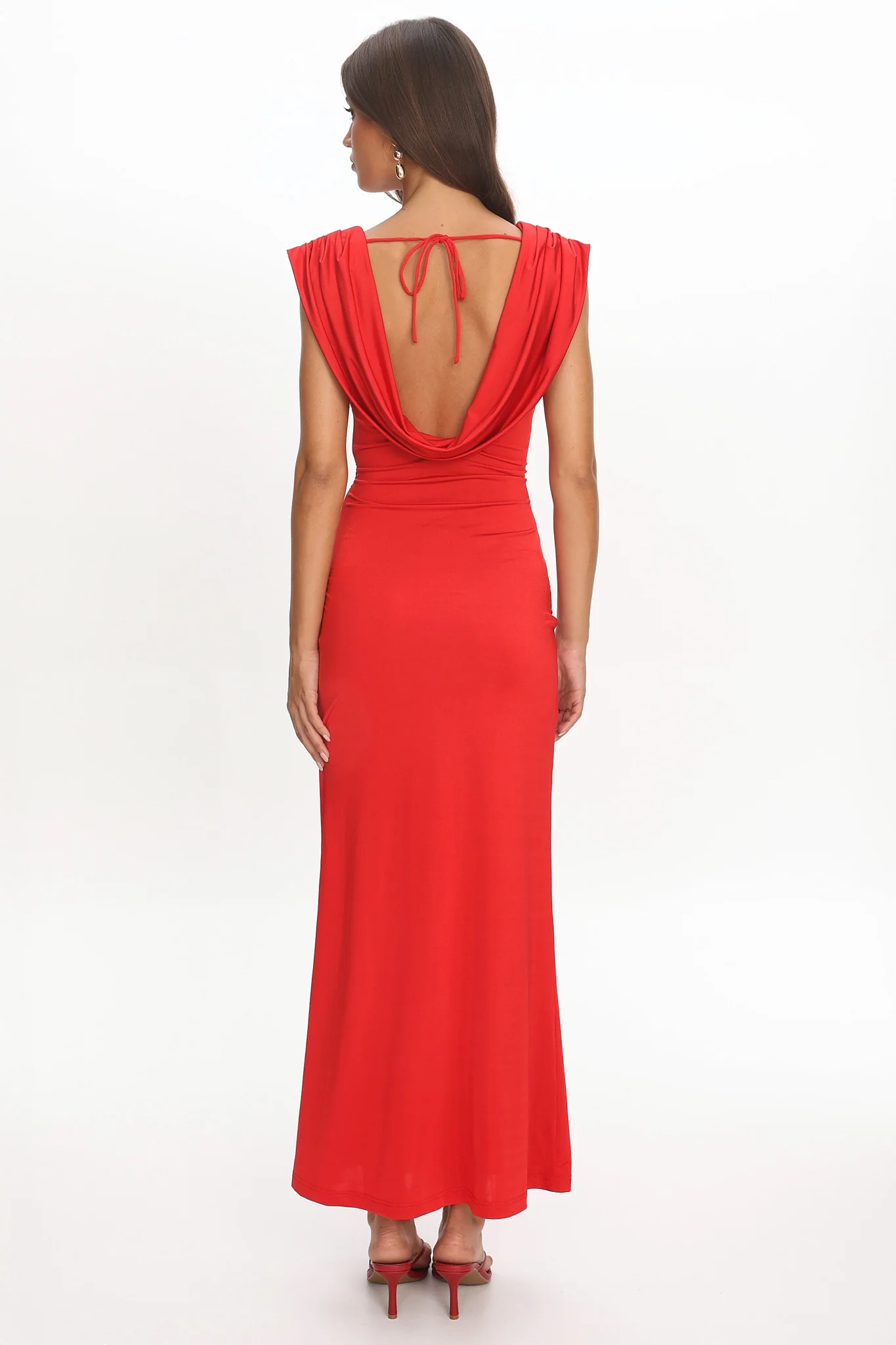 Fermi Draped Shoulder Maxi Dress Red - Image 3