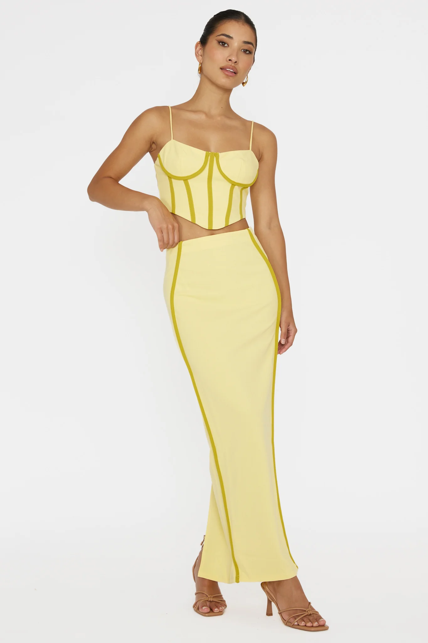 Ferrera Piping Trim Maxi Skirt Yellow - Image 2