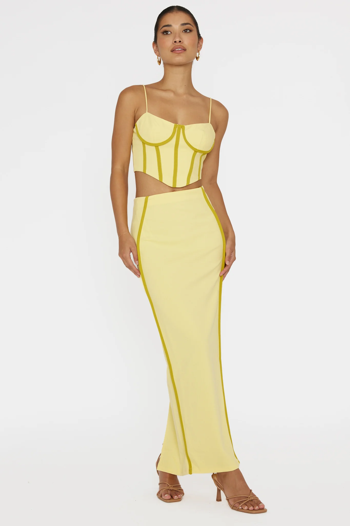 Ferrera Piping Trim Maxi Skirt Yellow - Image 4